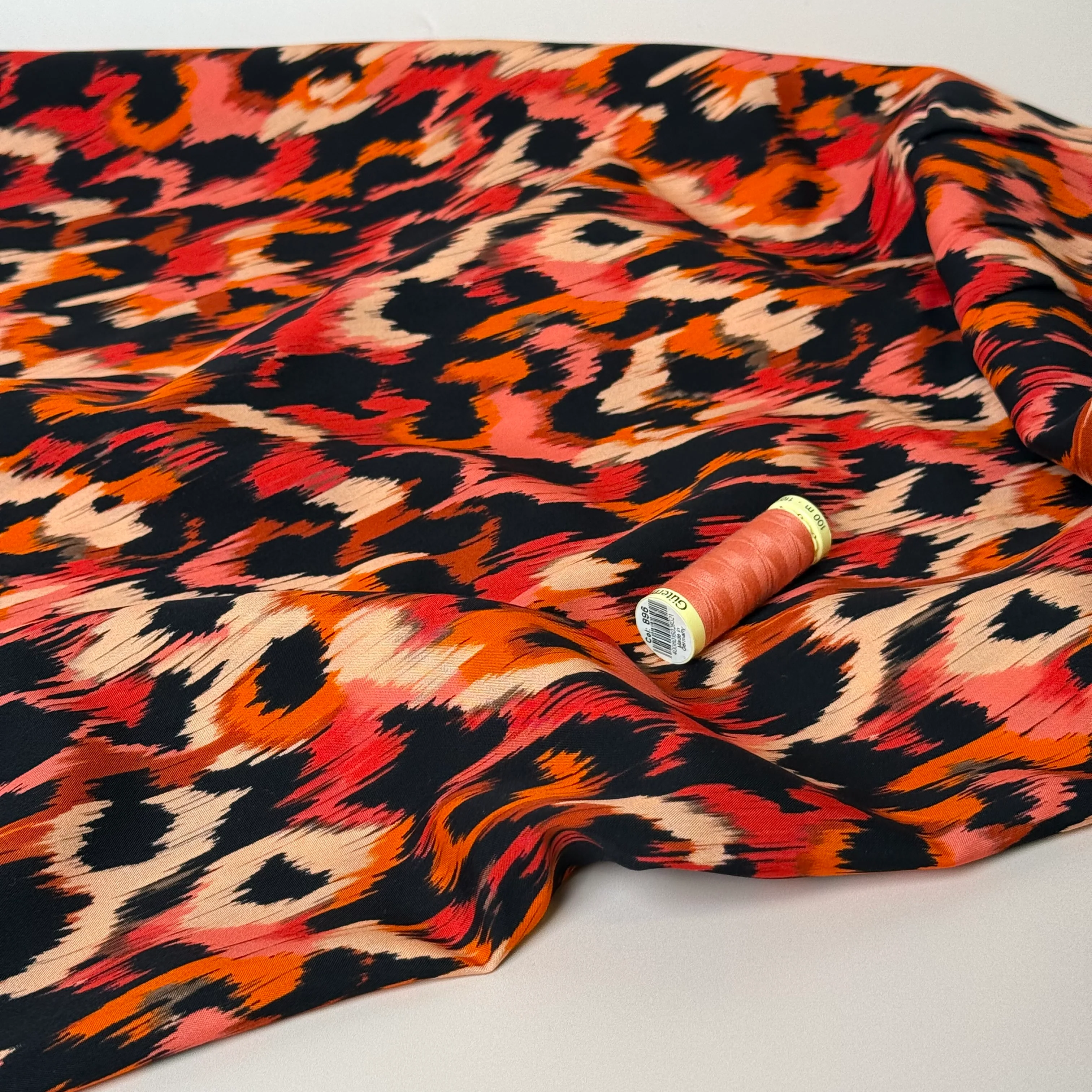 REMNANT 0.87 Metre - Abstract Animal Orange Viscose Poplin Fabric - Image 5