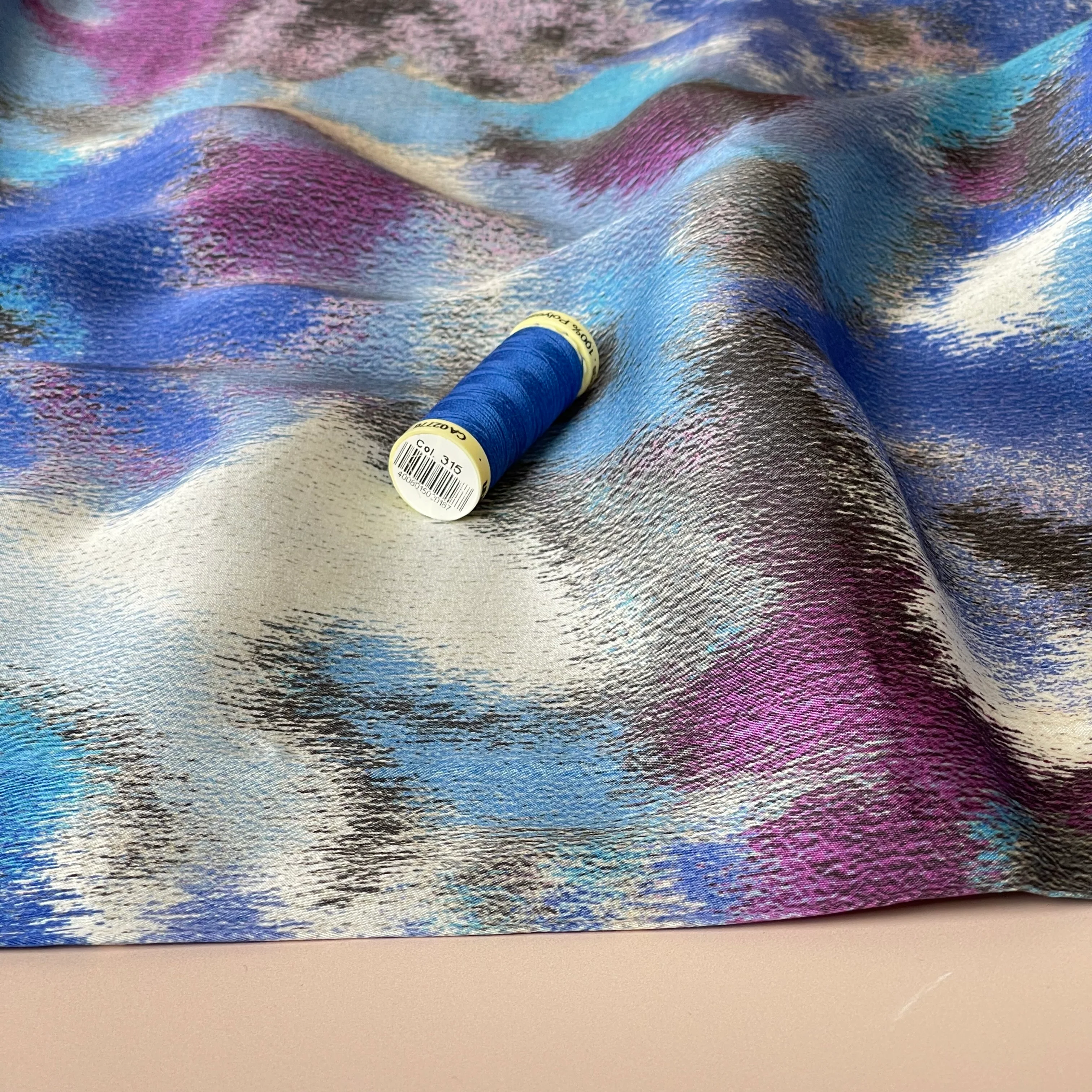Abstract Dreams Blue Viscose Sateen Fabric - Image 6