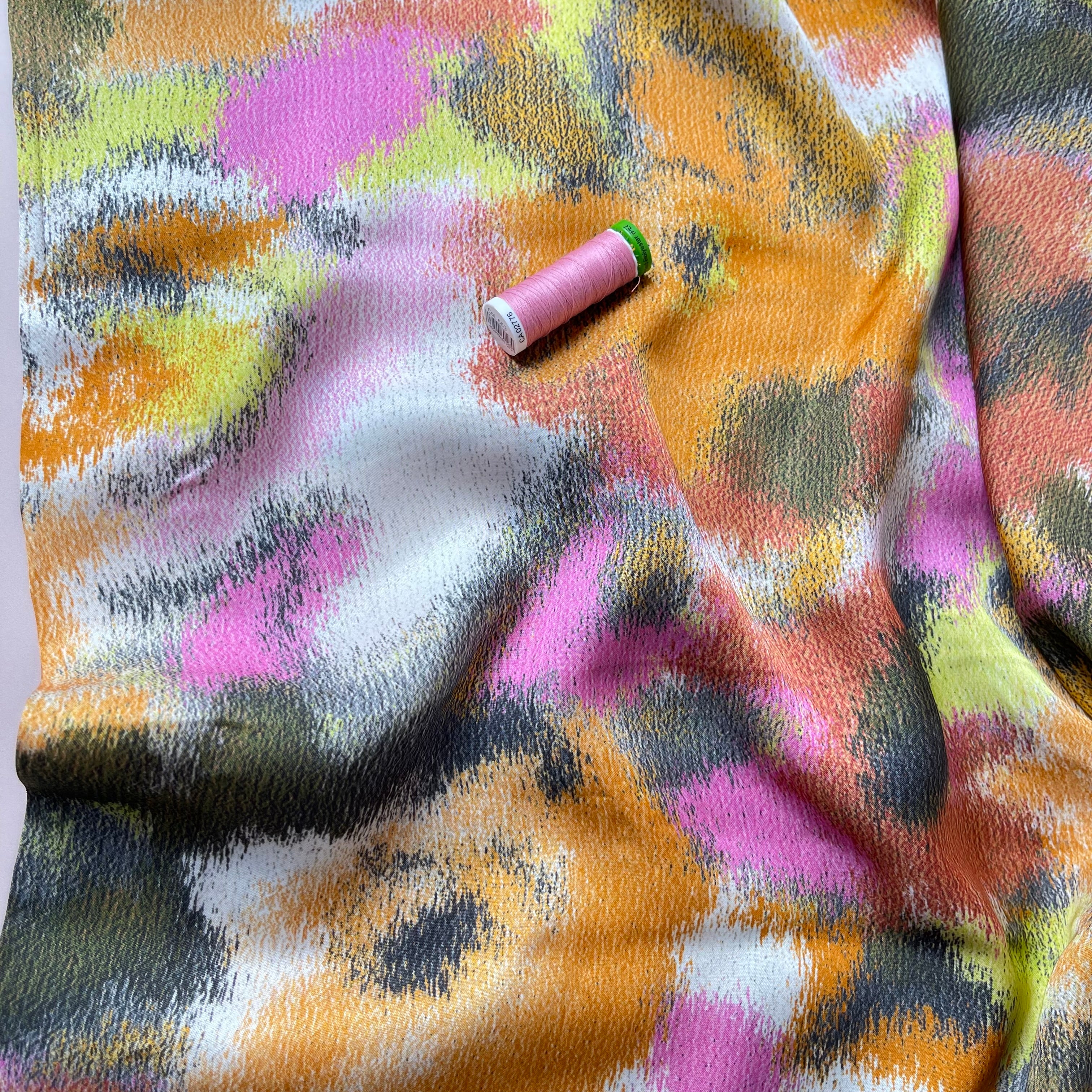 Abstract Dreams Gold Viscose Sateen Fabric - Image 5