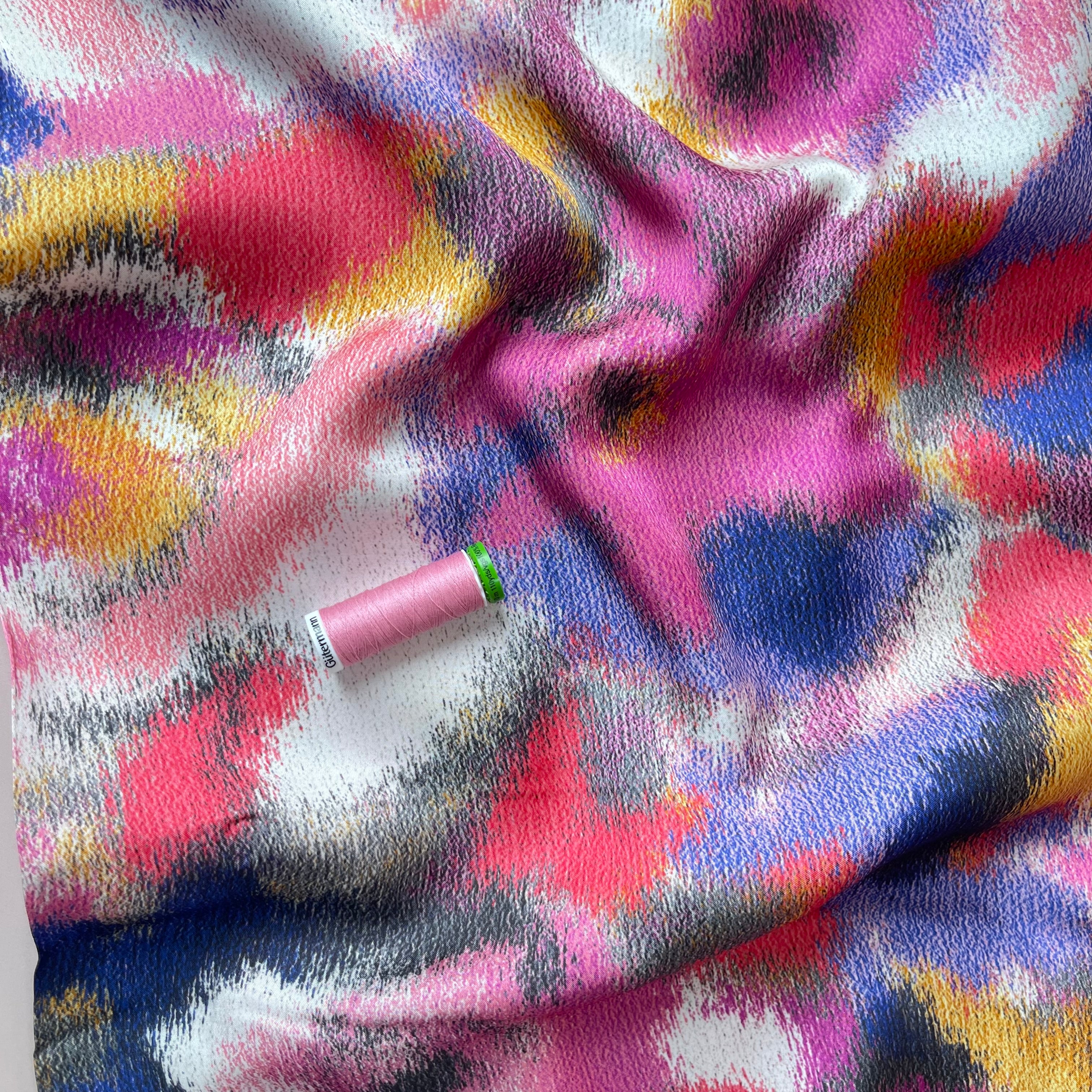 REMNANT 1.5 Metres - Abstract Dreams Pink Viscose Sateen Fabric - Image 2