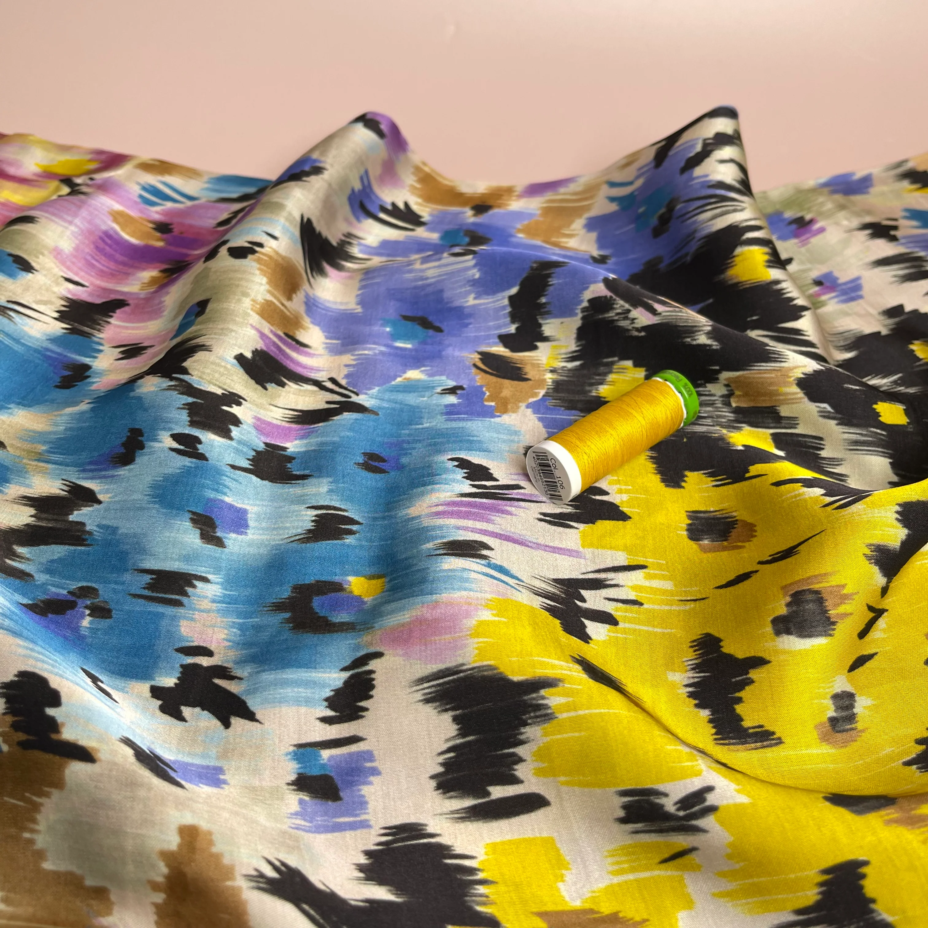 REMNANT 3 Metres - Abstract Flower Field Spring Viscose Sateen Fabric - Image 3
