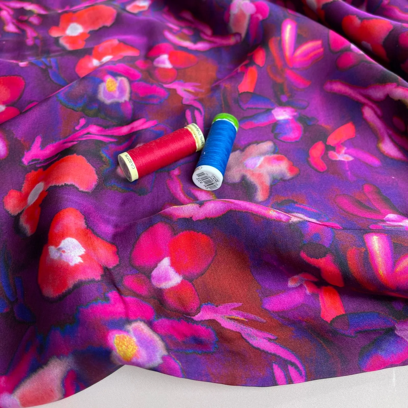 Abstract Petals in Purple Viscose Sateen Fabric - Image 11