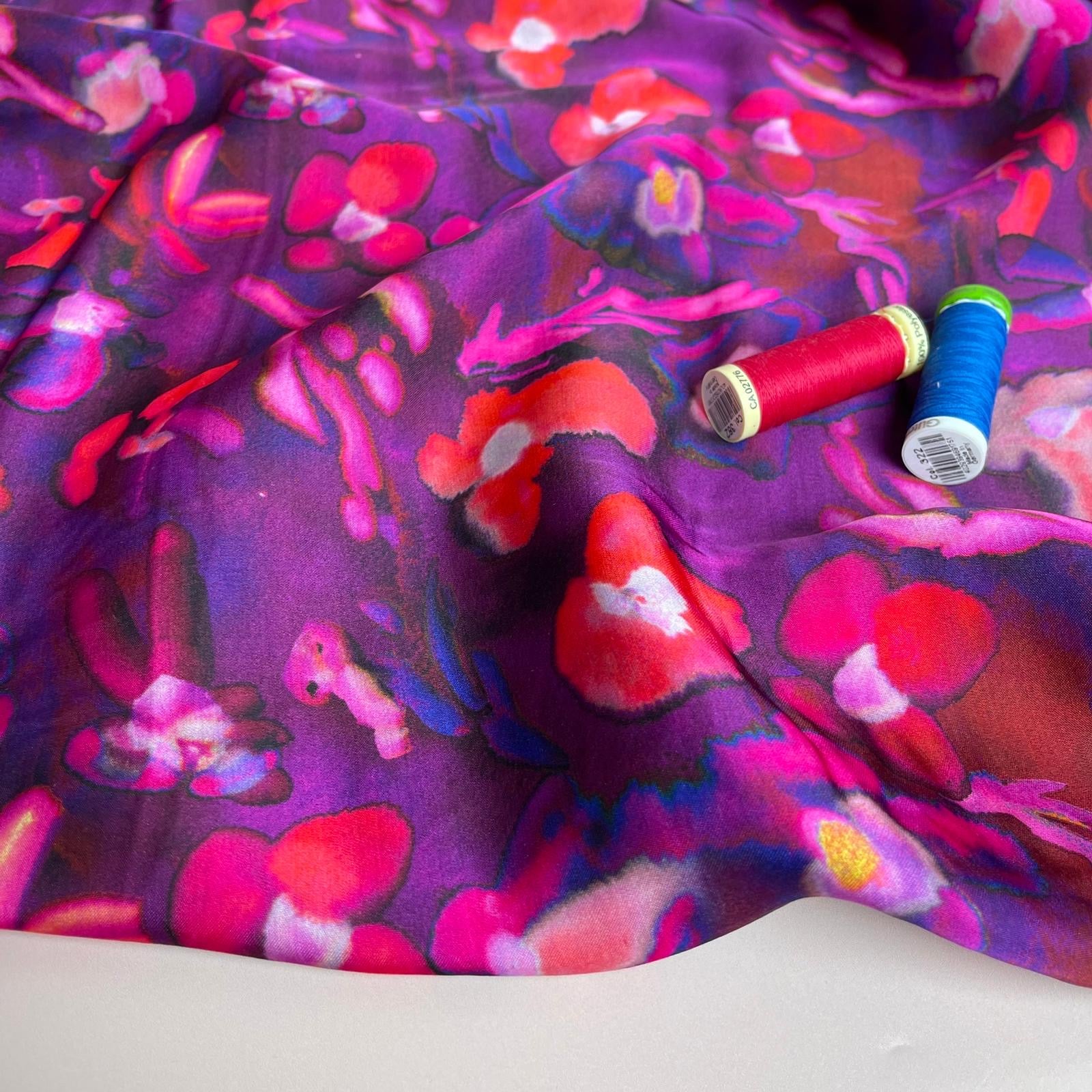 Abstract Petals in Purple Viscose Sateen Fabric - Image 12