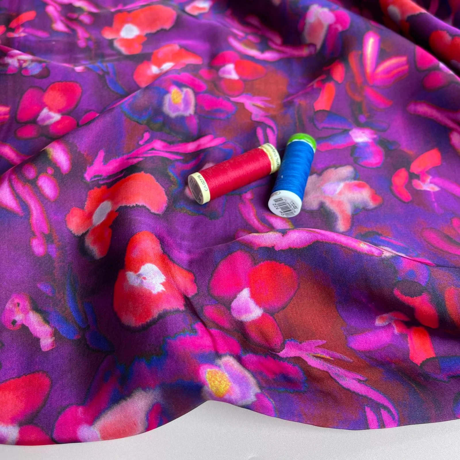 Abstract Petals in Purple Viscose Sateen Fabric - Image 5