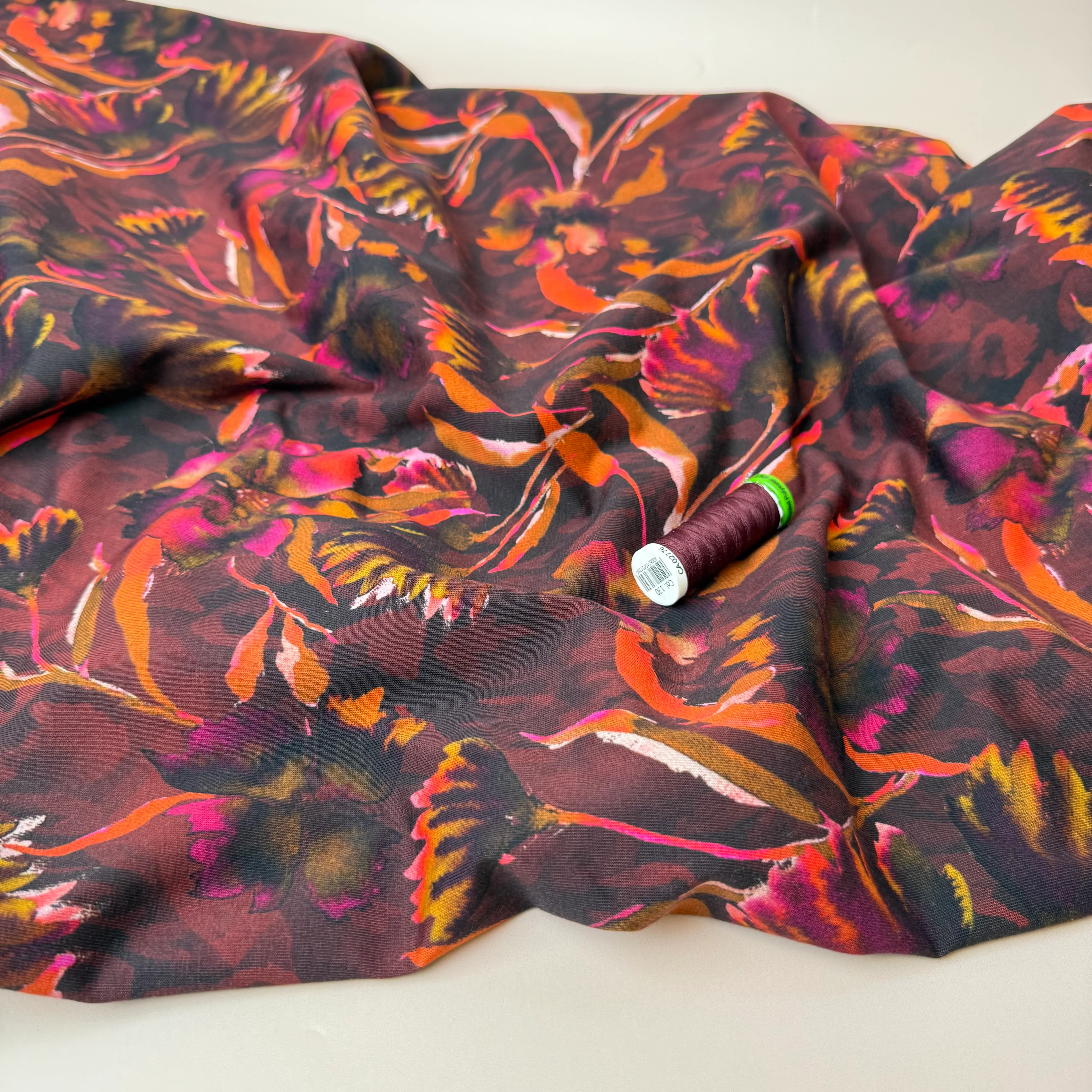 Autumn Leaf Brown Cotton Jersey Fabric - Image 5