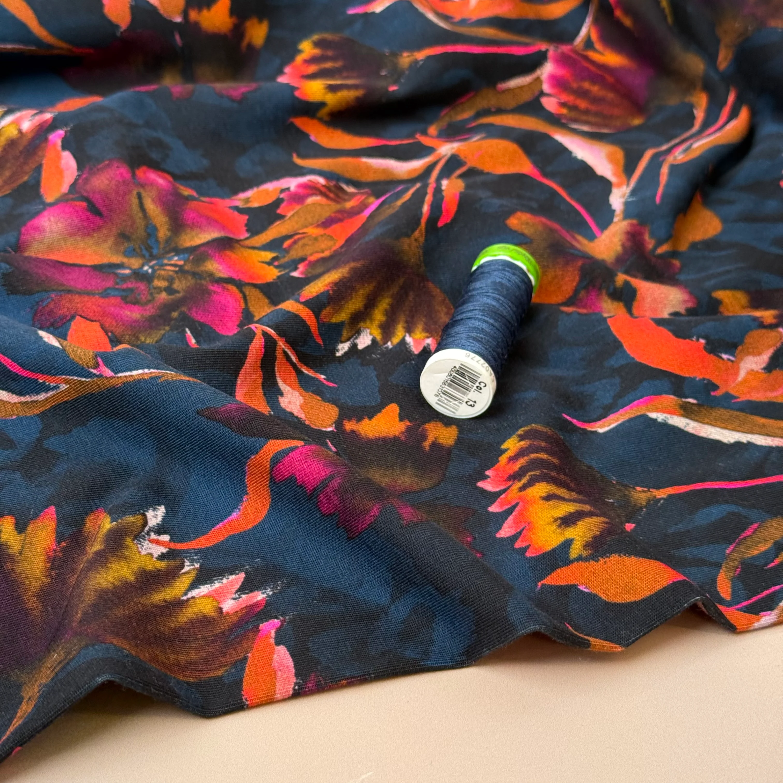 Autumn Leaf Midnight Cotton Jersey Fabric - Image 2