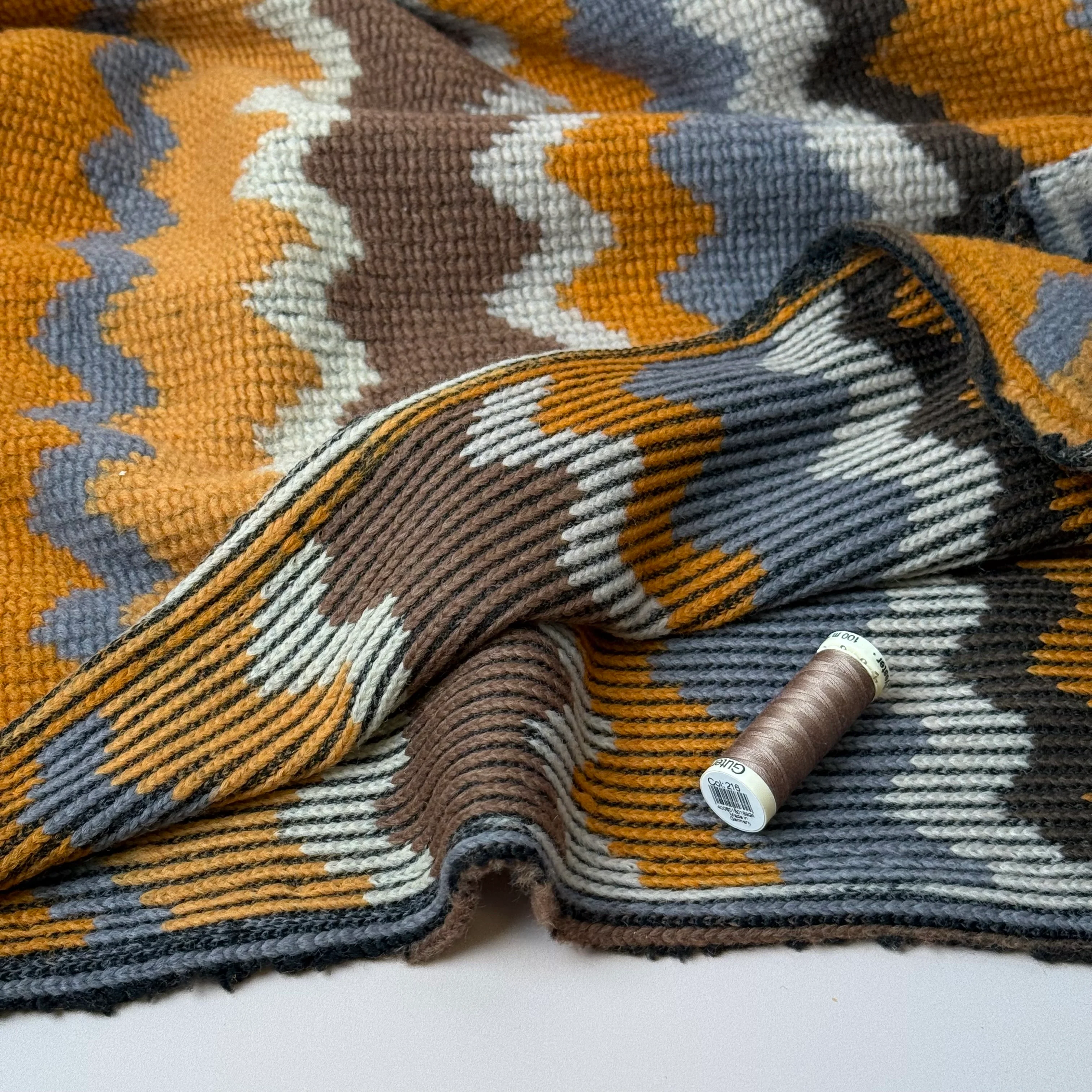 REMNANT 2.24 Metres - Autumn Zigzags Wool Blend Knitted Fabric - Image 2