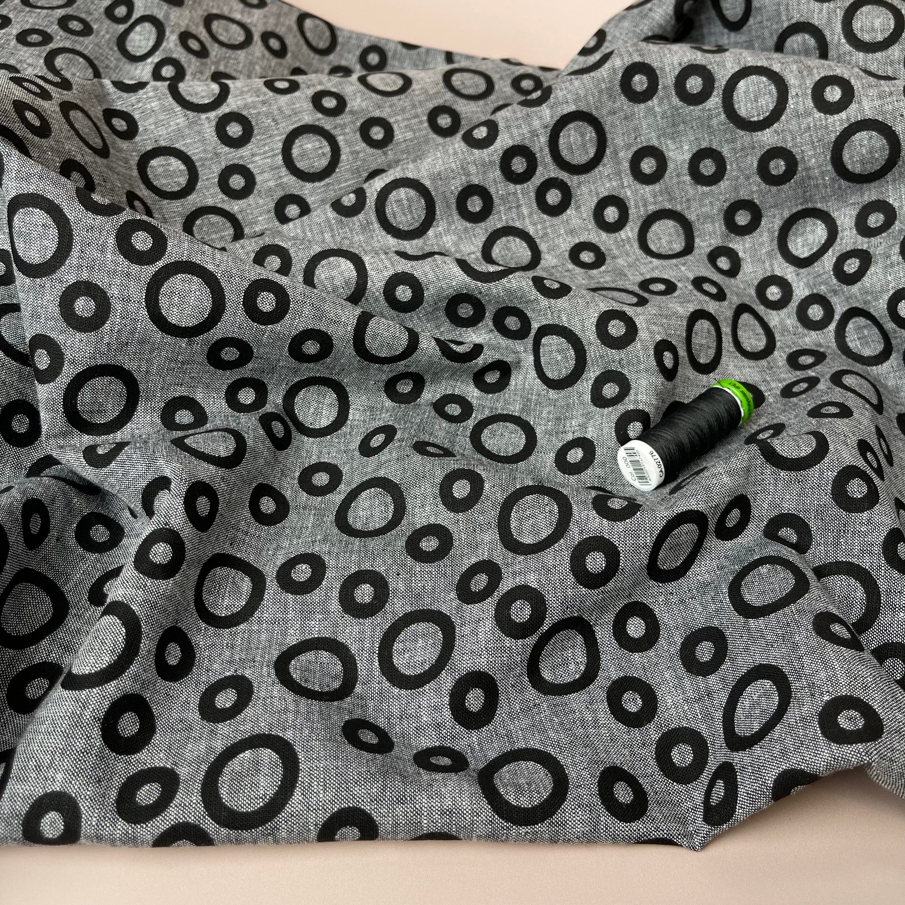 Black Circles Melange Linen Cotton Fabric - Image 9