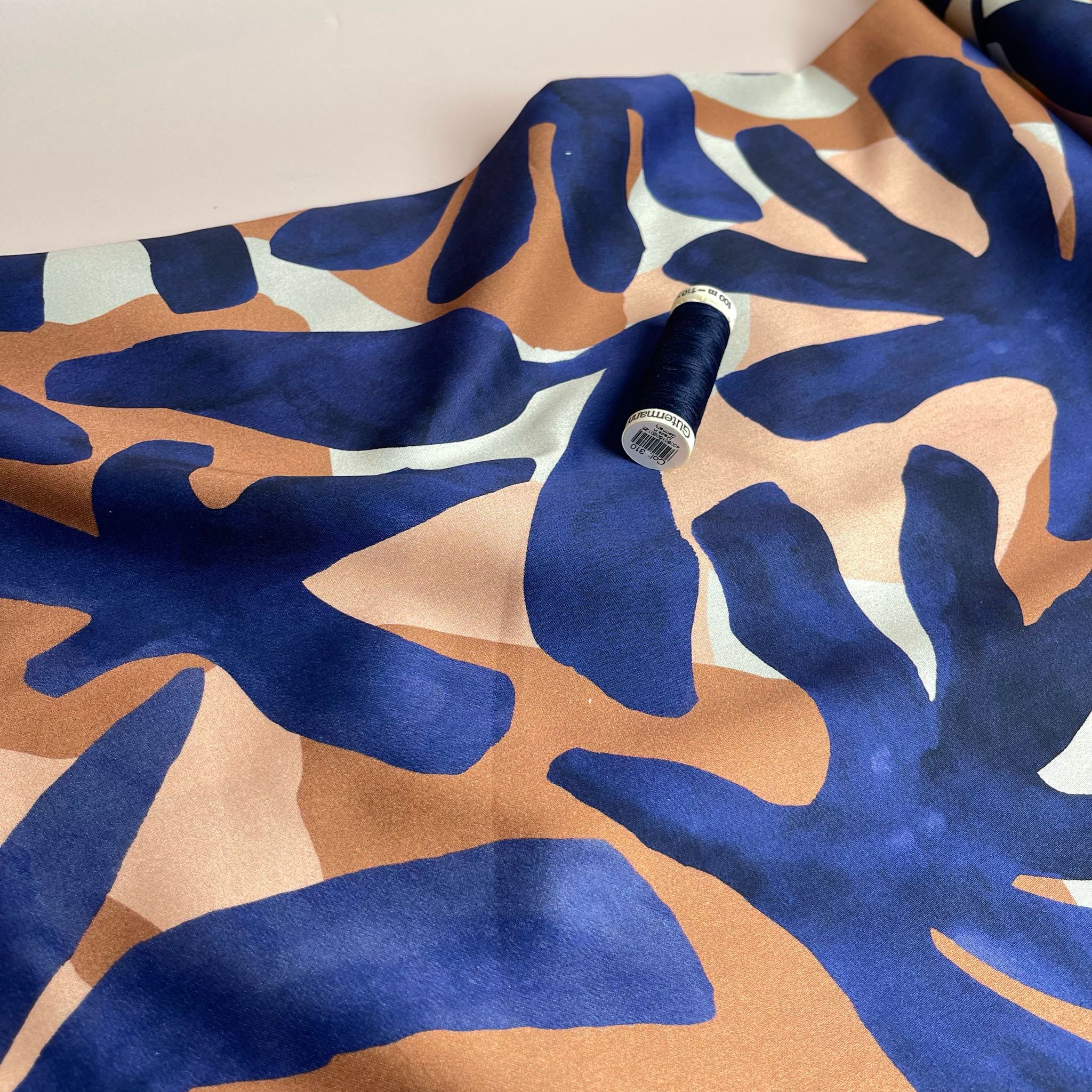 Bold Tropical Foliage in Neutrals Cotton Sateen Fabric - Image 3