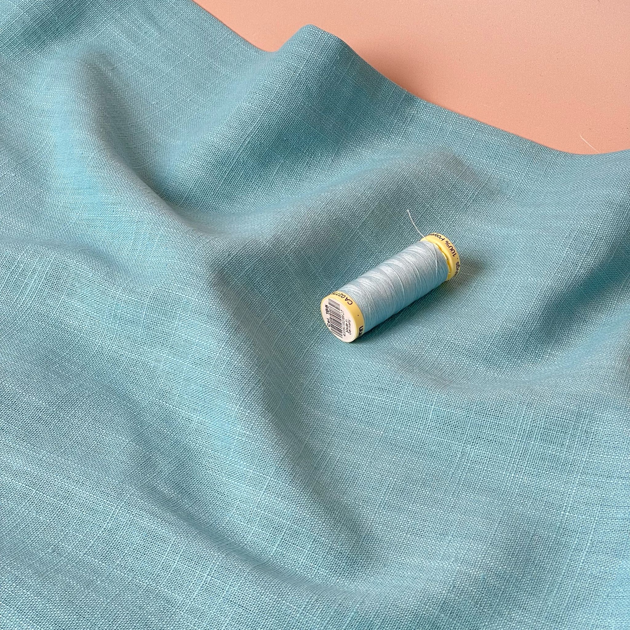 Breeze Aqua - Enzyme Washed Pure Linen Fabric - Image 4