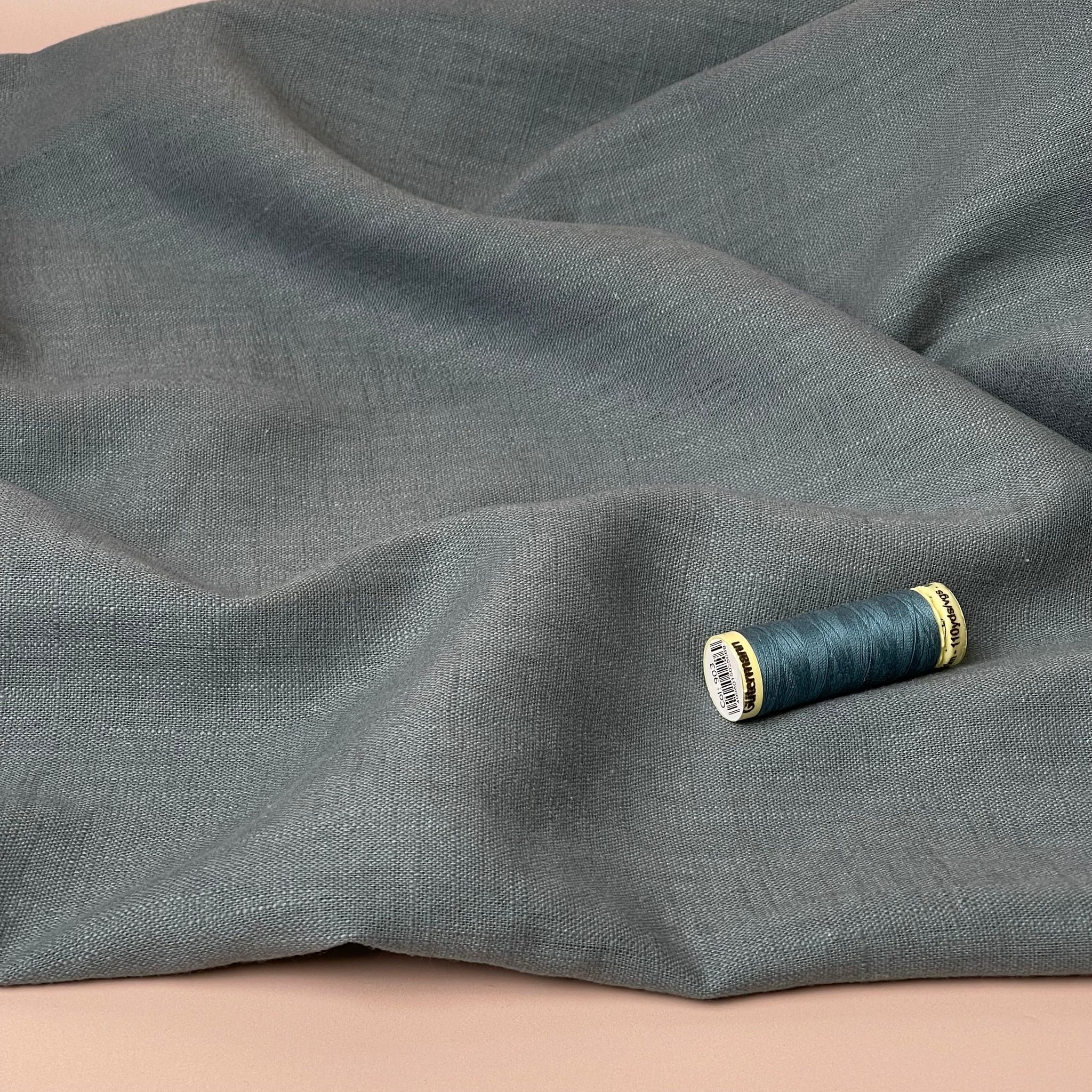 REMNANT 1.6 Metres - Breeze Slate Blue - Enzyme Washed Linen Cotton Fabric - Image 3