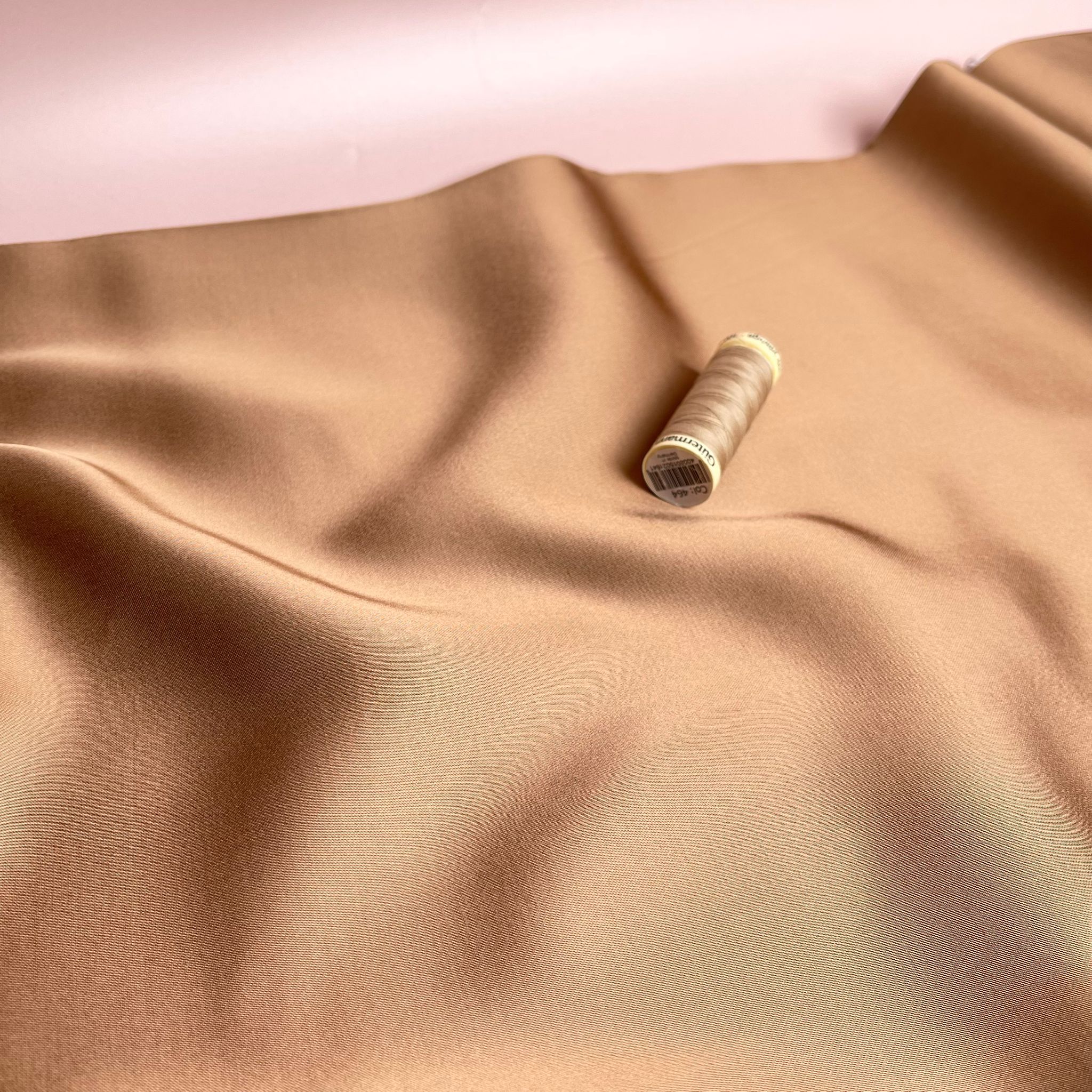 Camel Solid Viscose Sateen Fabric - Image 2
