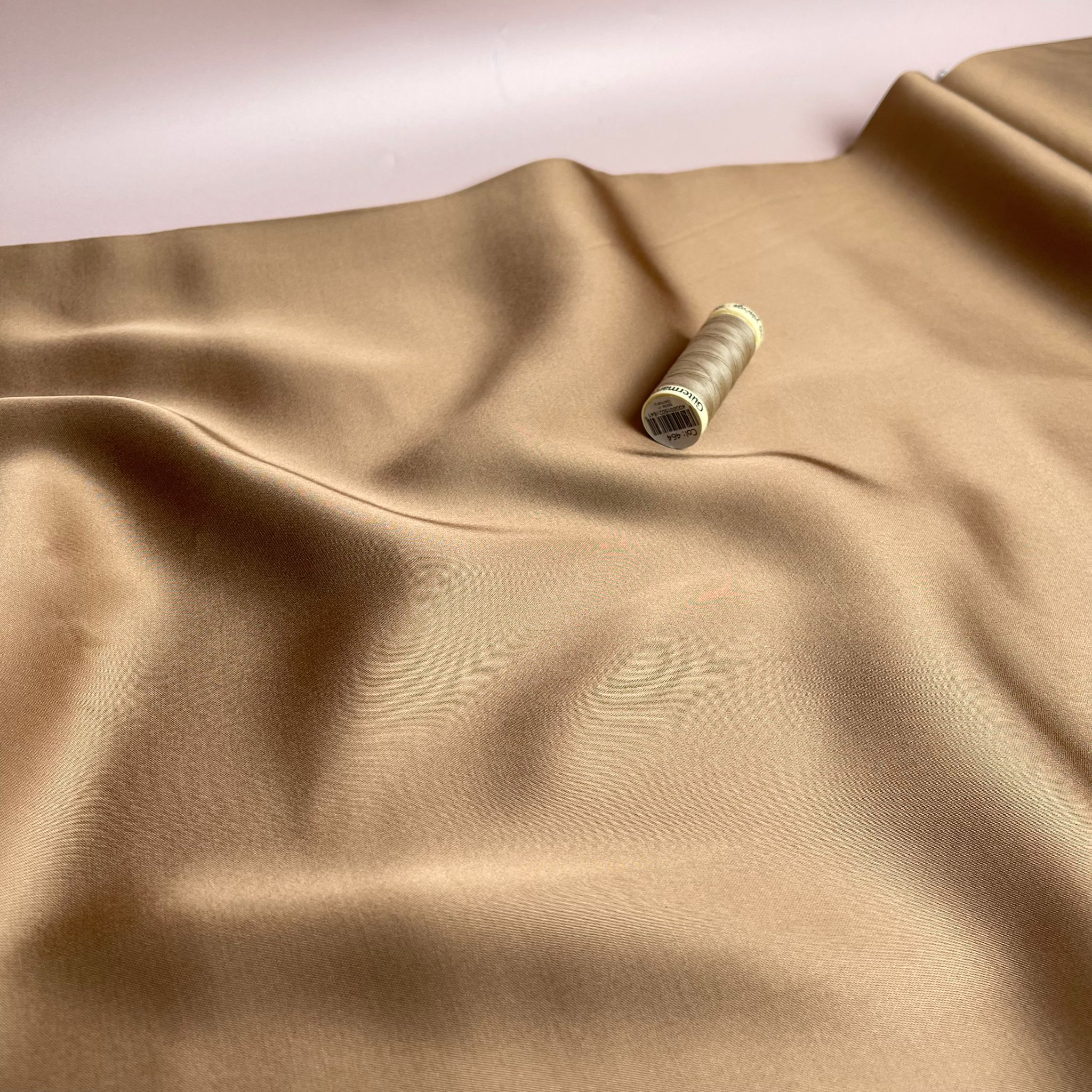 Camel Solid Viscose Sateen Fabric - Image 6