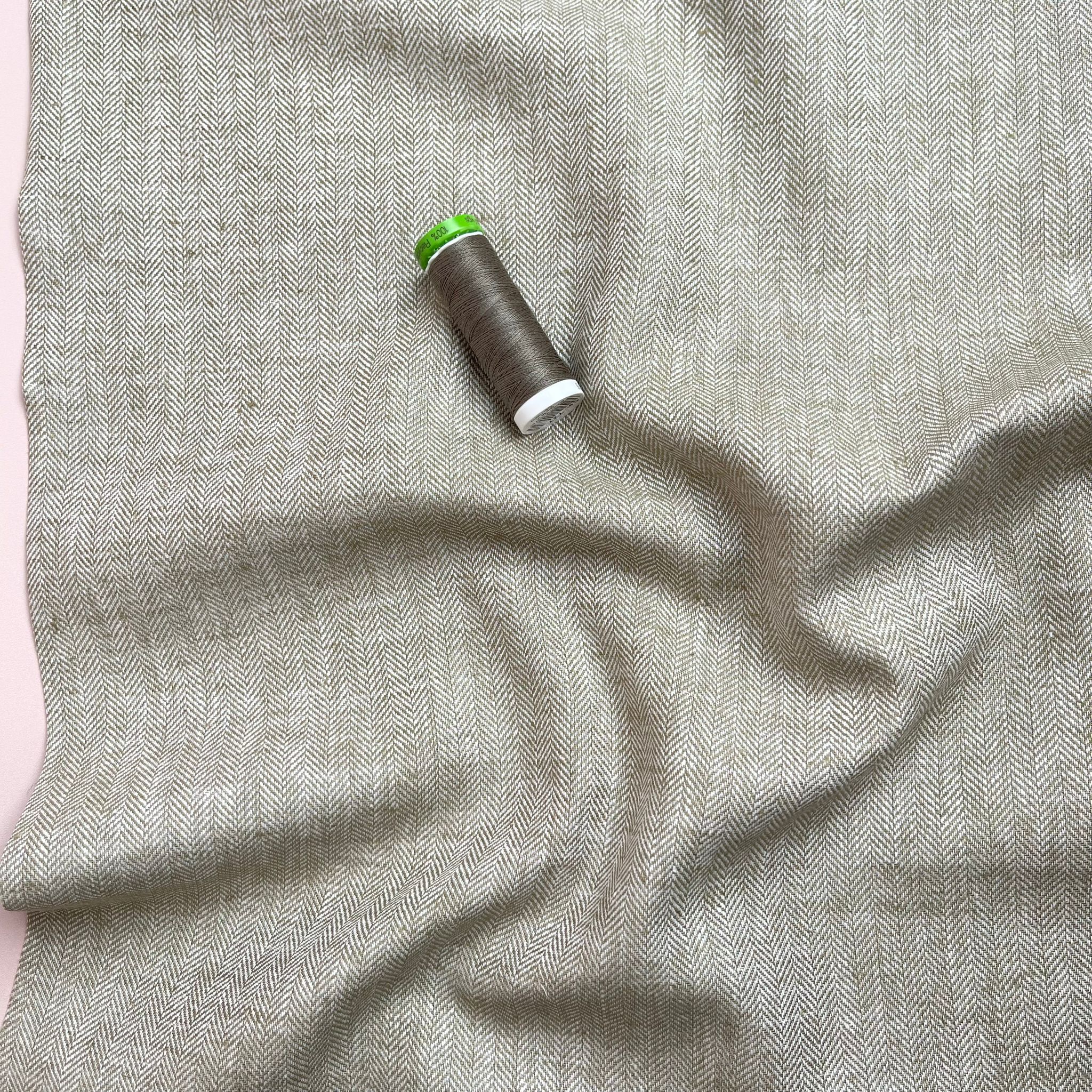 REMNANT 1.78 Metres - Chevron Olive Linen Cotton Twill - Image 4