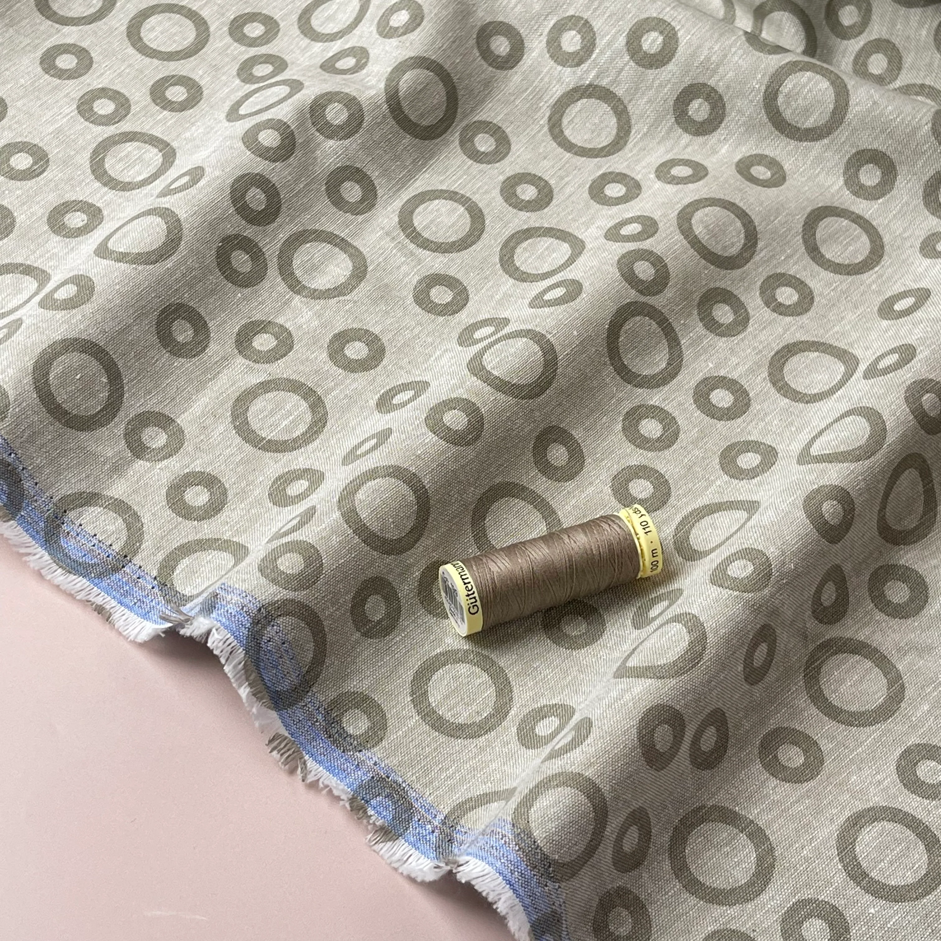 Circles Melange Linen Cotton Fabric in Sand - Image 5