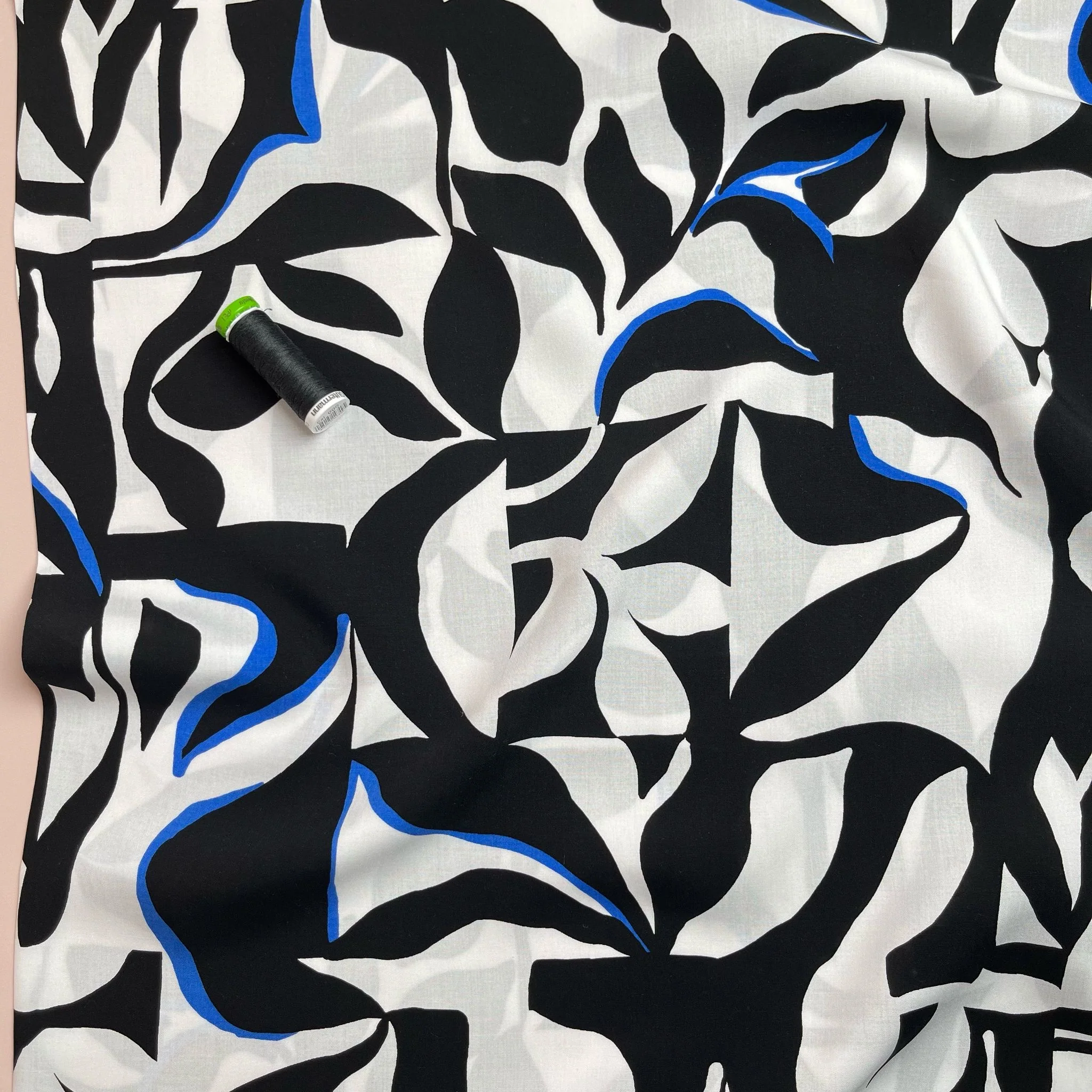 REMNANT 0.59 Metre - Cobalt Abstract Monochrome Foliage LENZING™ ECOVERO™ Viscose Fabric - Image 6