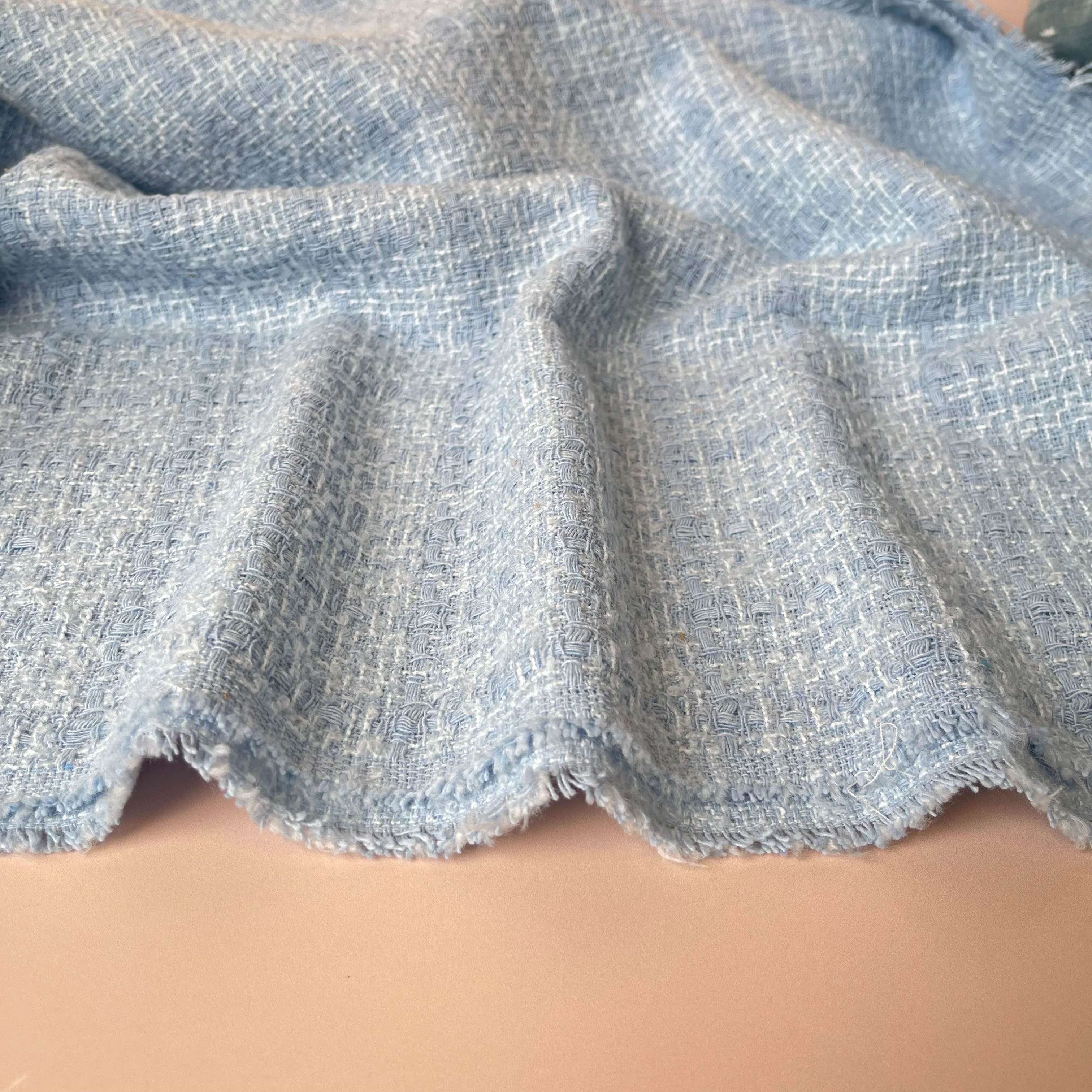 Coco Yarn Dyed Blue Cotton Blend Boucle Fabric - Image 5