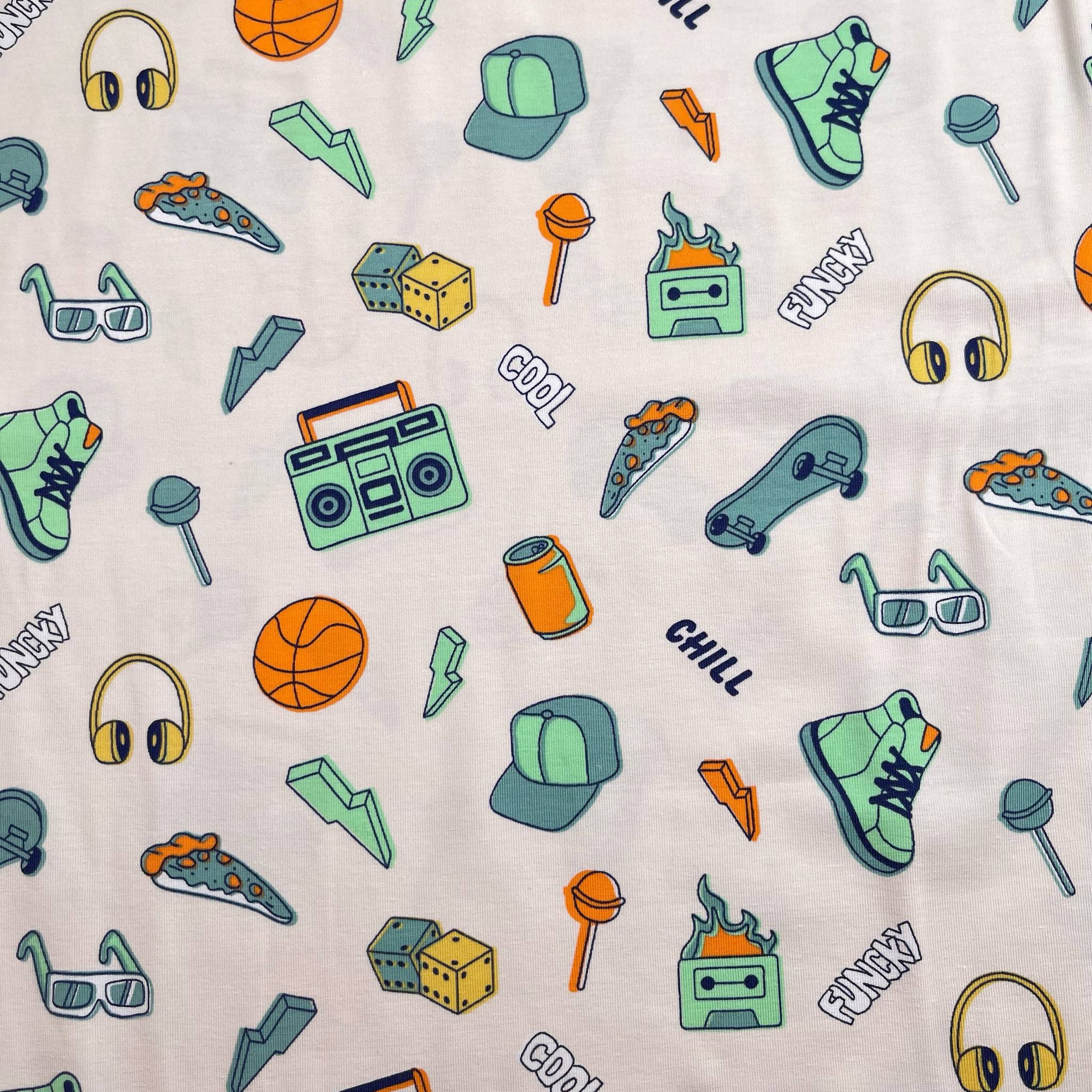 Cool Vibes on White Cotton Jersey Fabric - Image 3