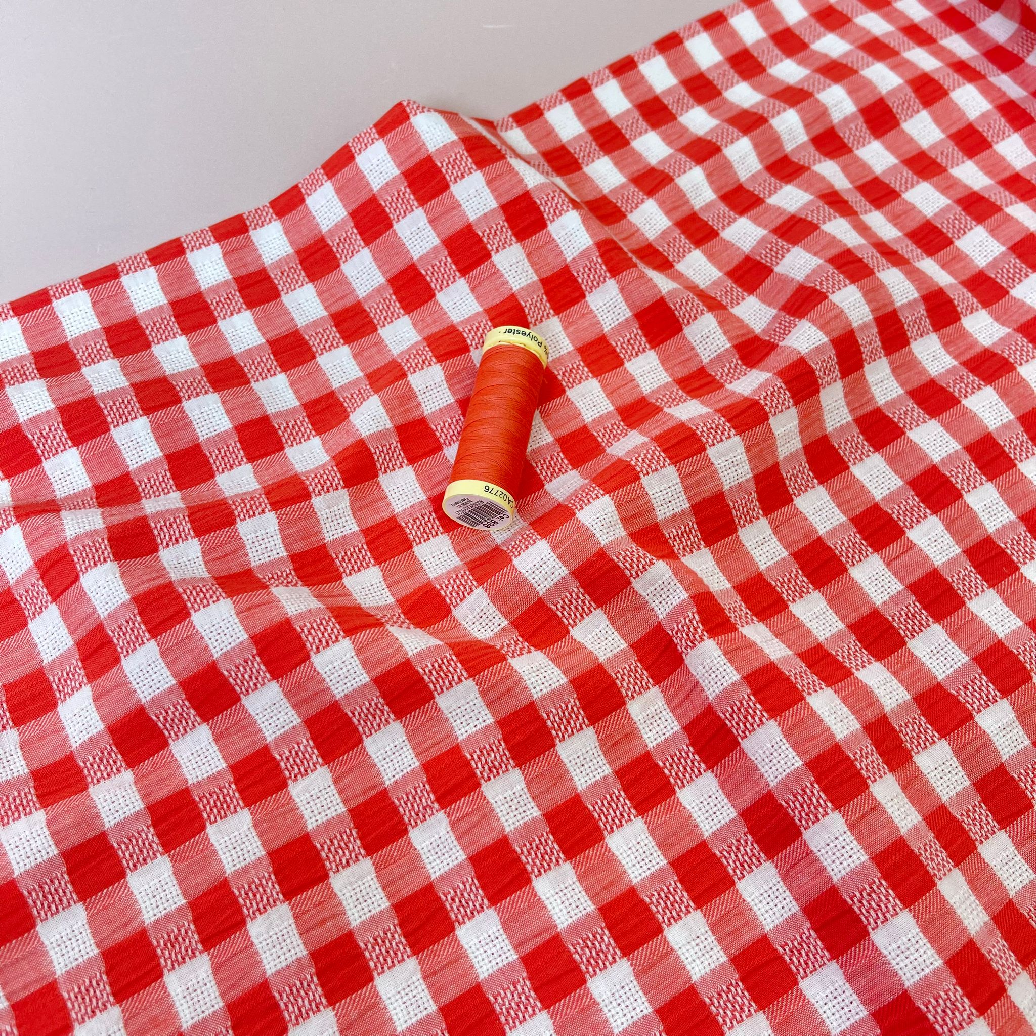 Coral Reef Gingham Cotton Seersucker Fabric - Image 7