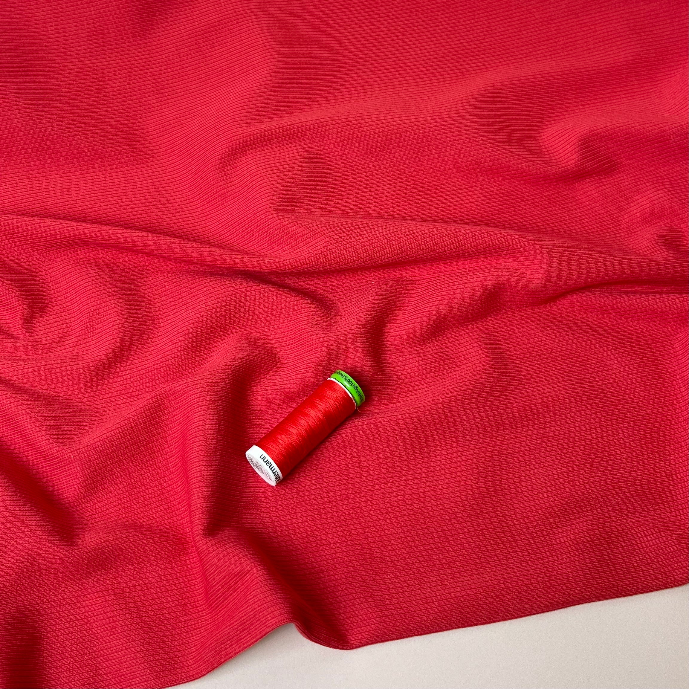 REMNANT 1.3 Metres - Cosy Cotton Ribbed Jersey - Bright Red - Image 4