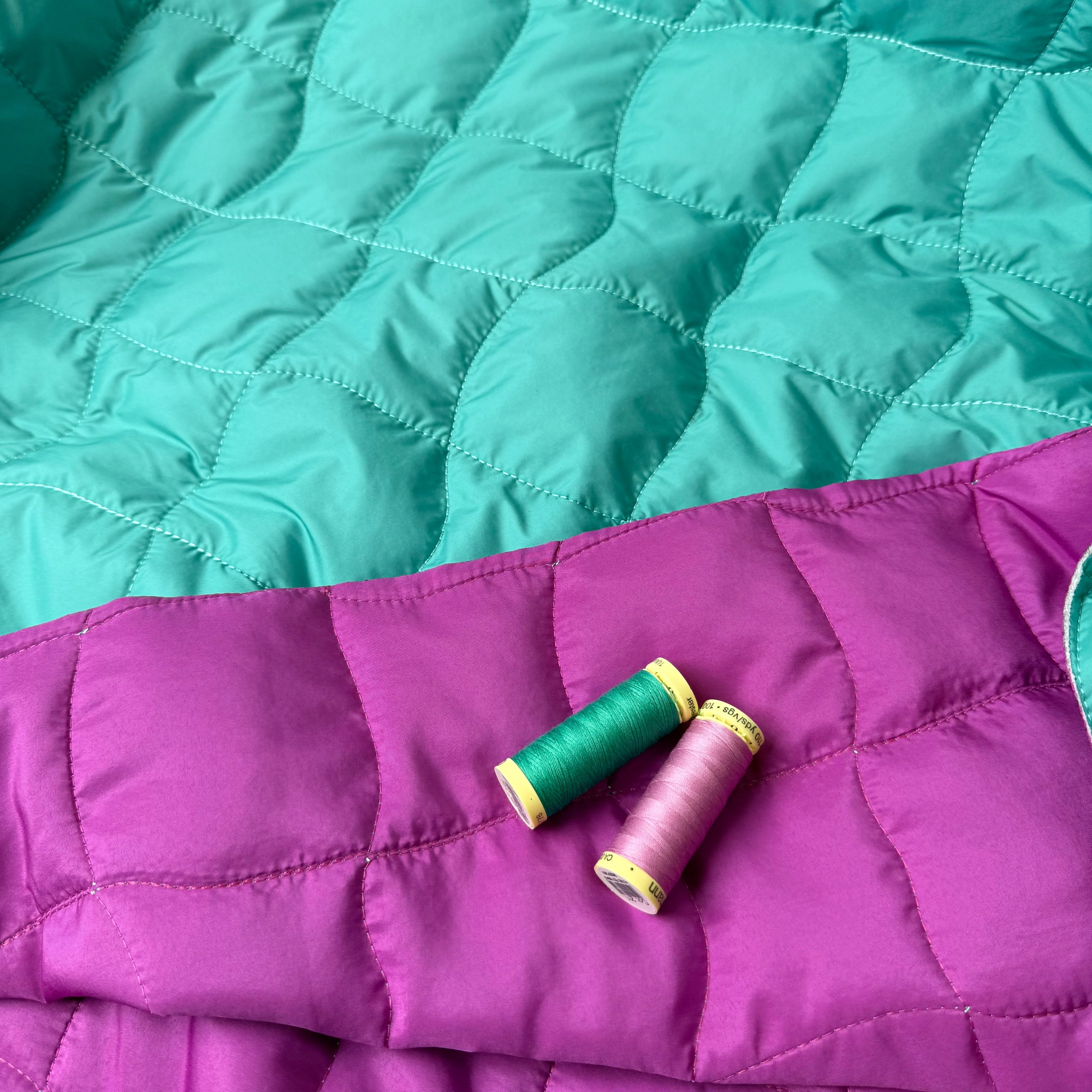 Cyan & Cerise Graphic Quilted Puffer Fabric - Image 2
