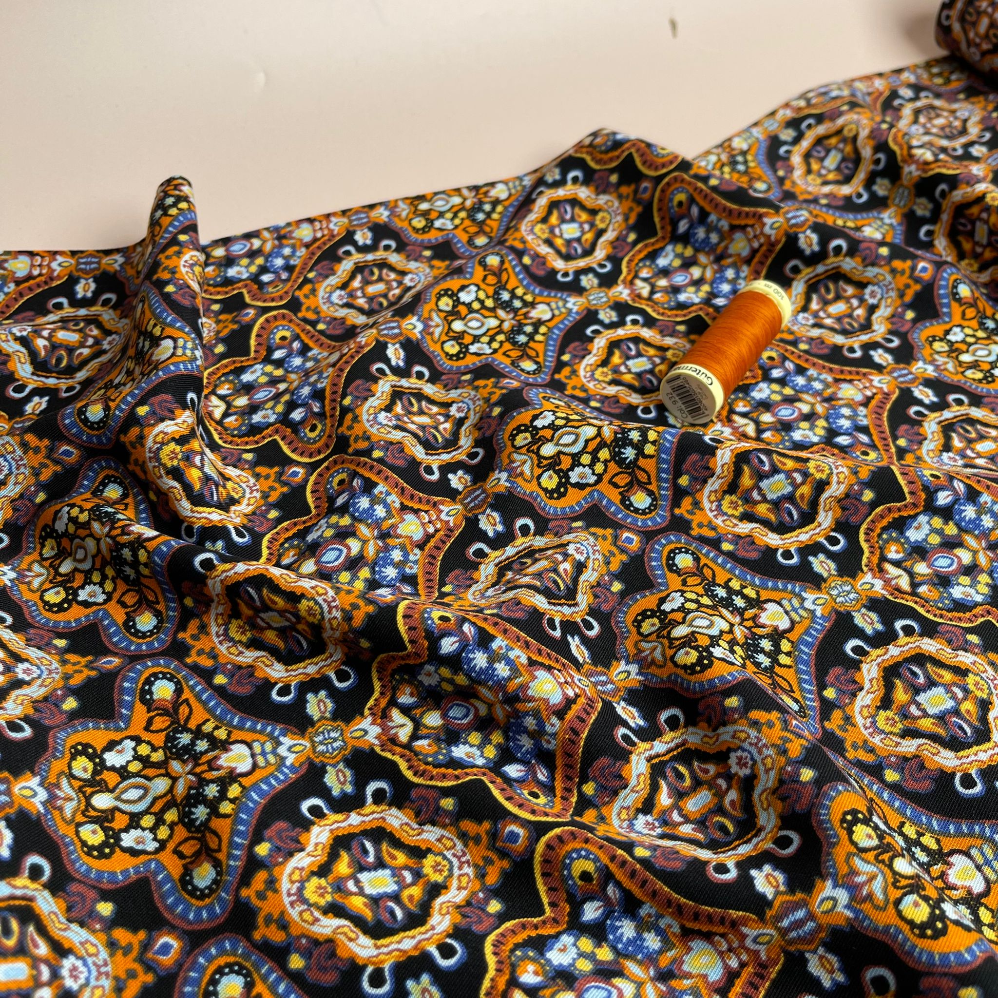 REMNANT 0.44 Metre - Damascus in Cognac Viscose Twill Fabric - Image 5