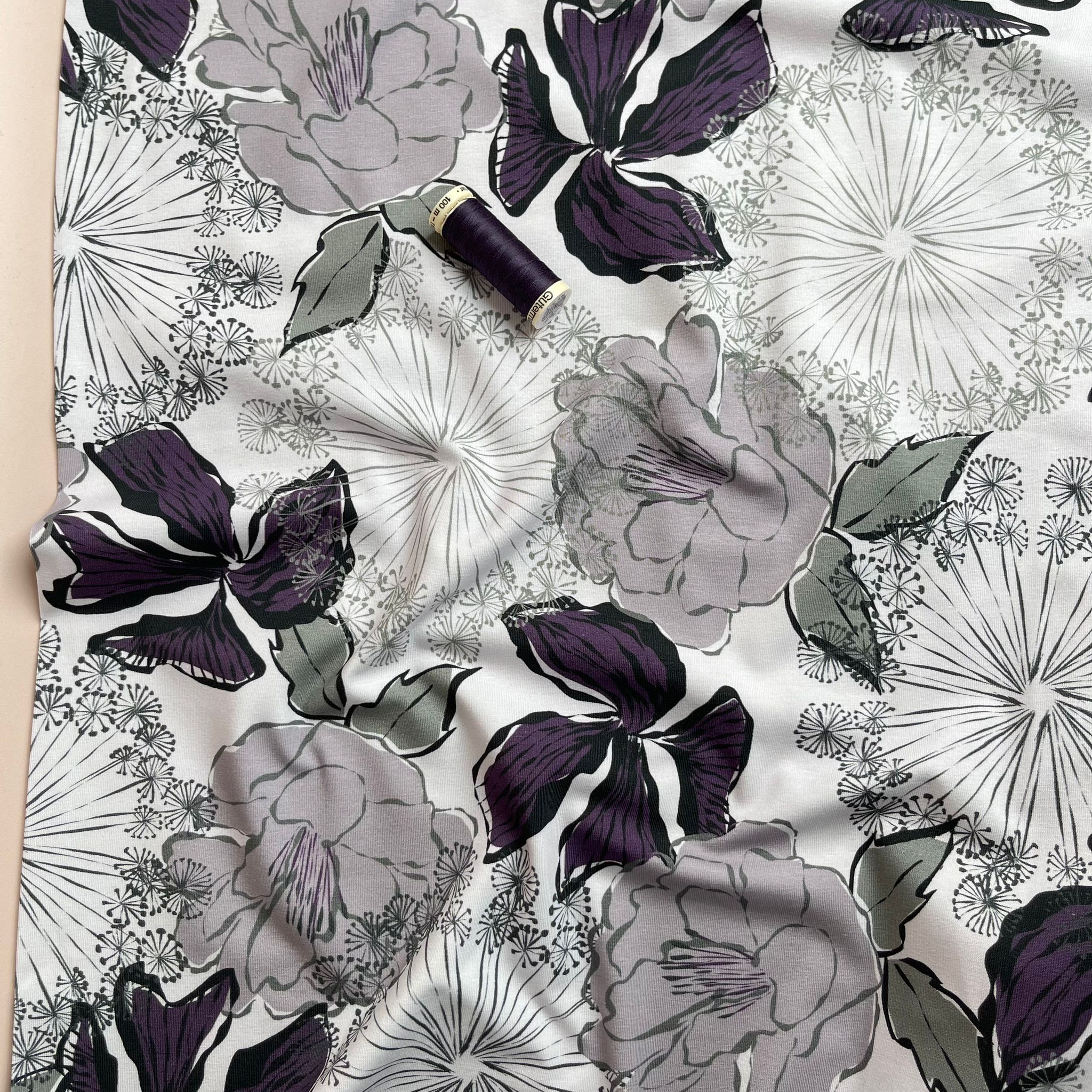 Danish Design - Bold Mauve Blooms Cotton Jersey - Image 2