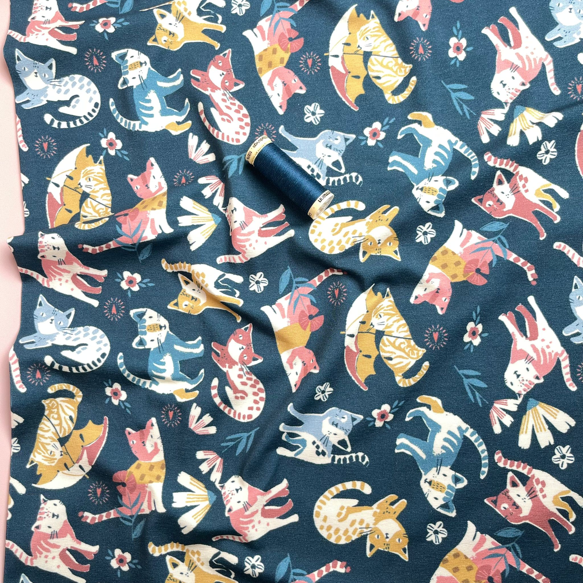 Danish Design - Playful Cats Cotton Jersey Fabric - Image 5