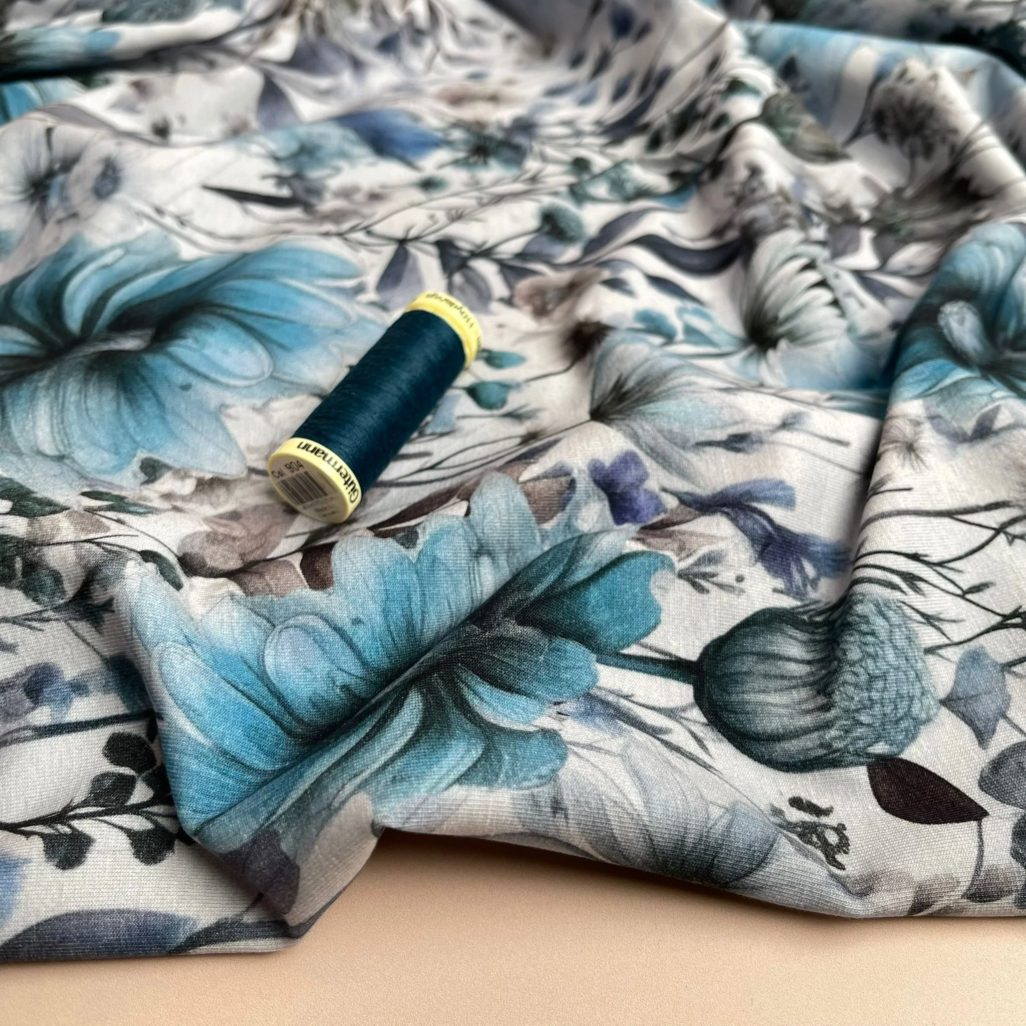 Danish Design - Cool Blue Florals Cotton Jersey Fabric - Image 6
