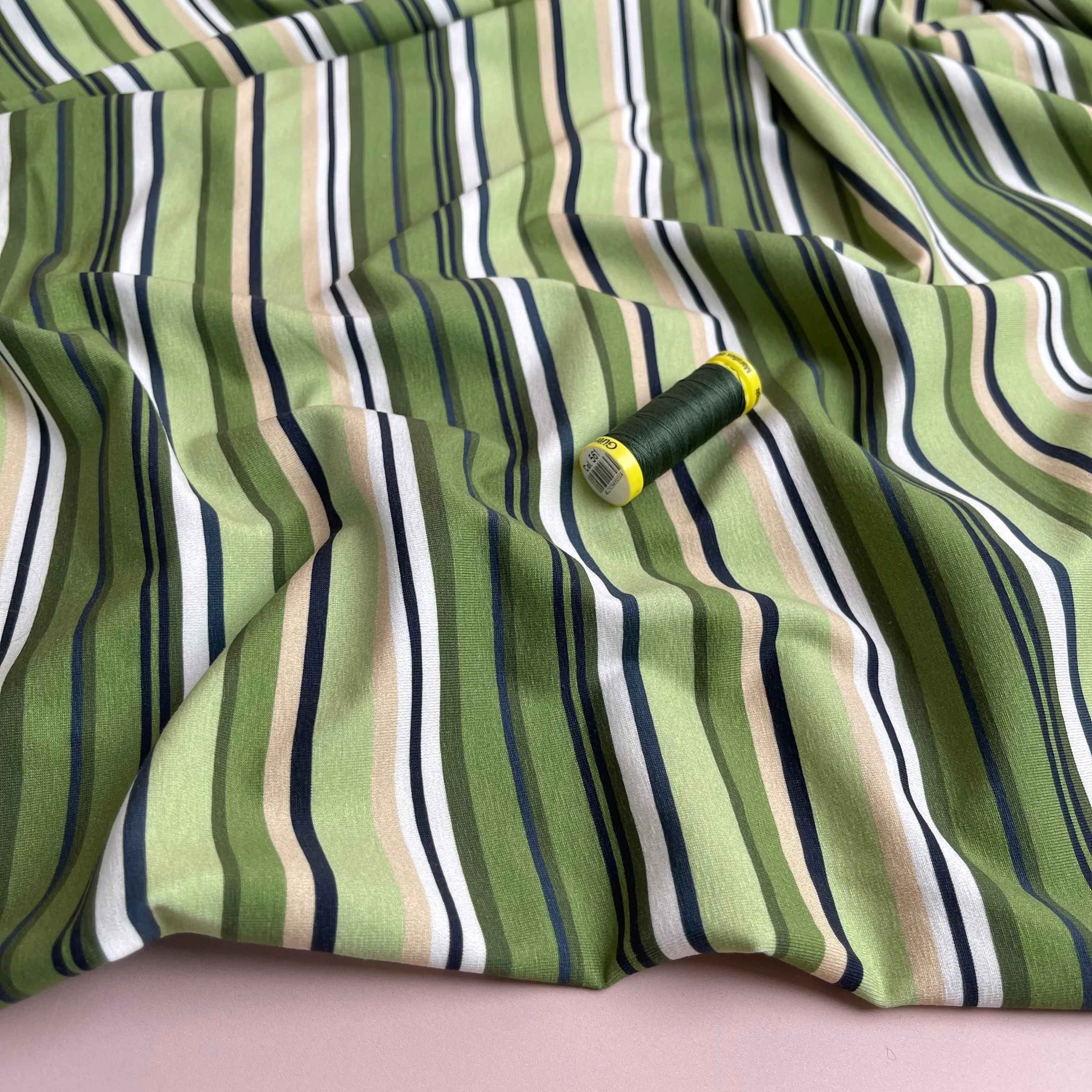 REMNANT 1 Metre - Danish Design - Meadow Green Stripes Cotton Jersey - Image 7