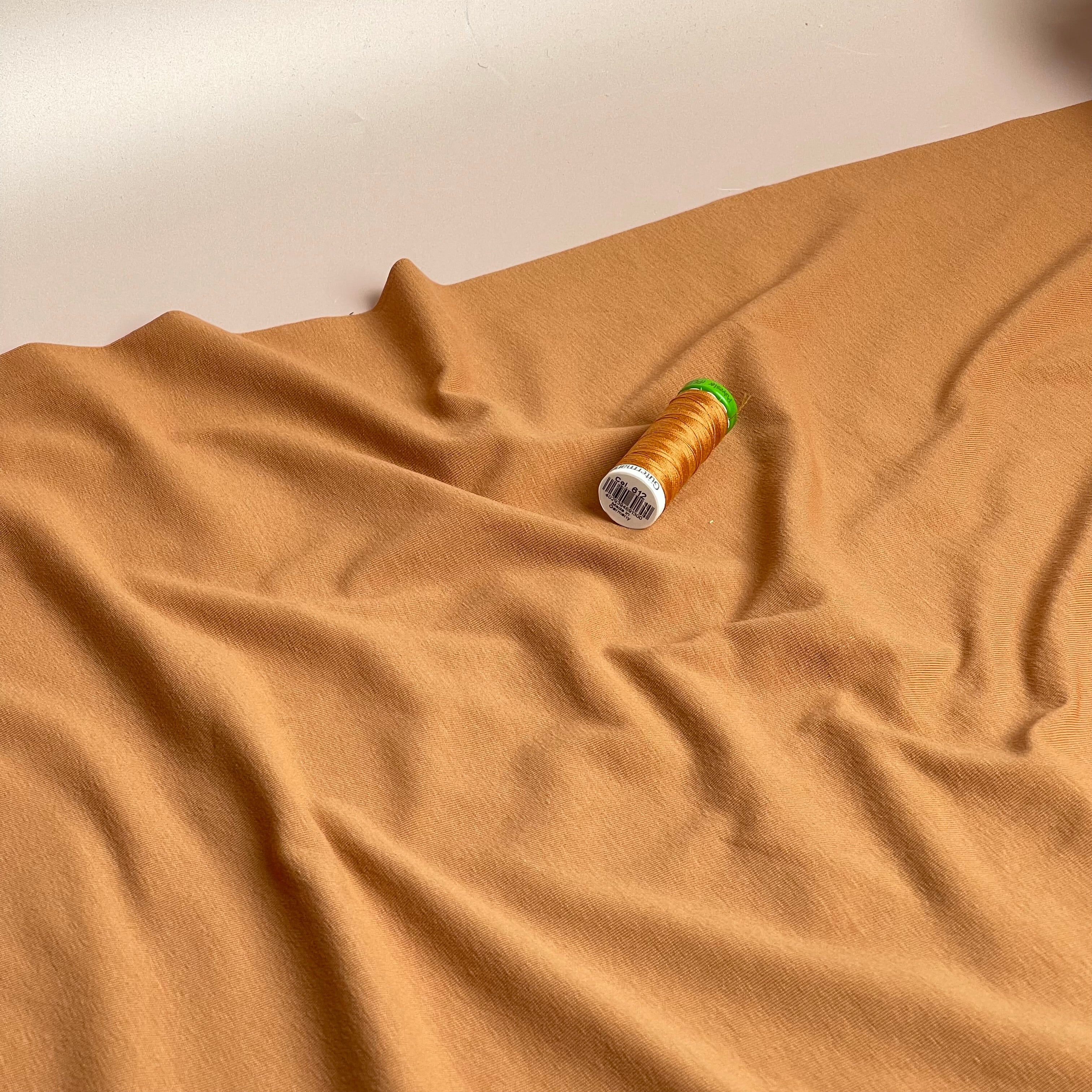 REMNANT 1.08 Metres - Danish Design - Plain Cotton Jersey in Toffee - Image 4