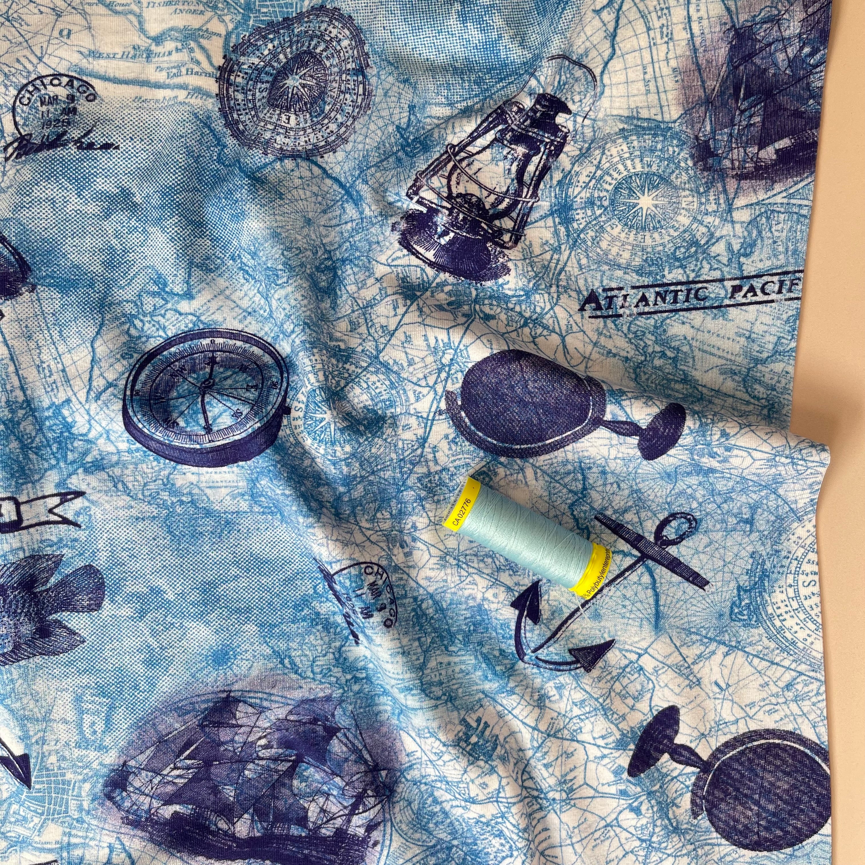 Danish Design - Sail Away Light Blue Cotton Jersey Fabric - Image 4