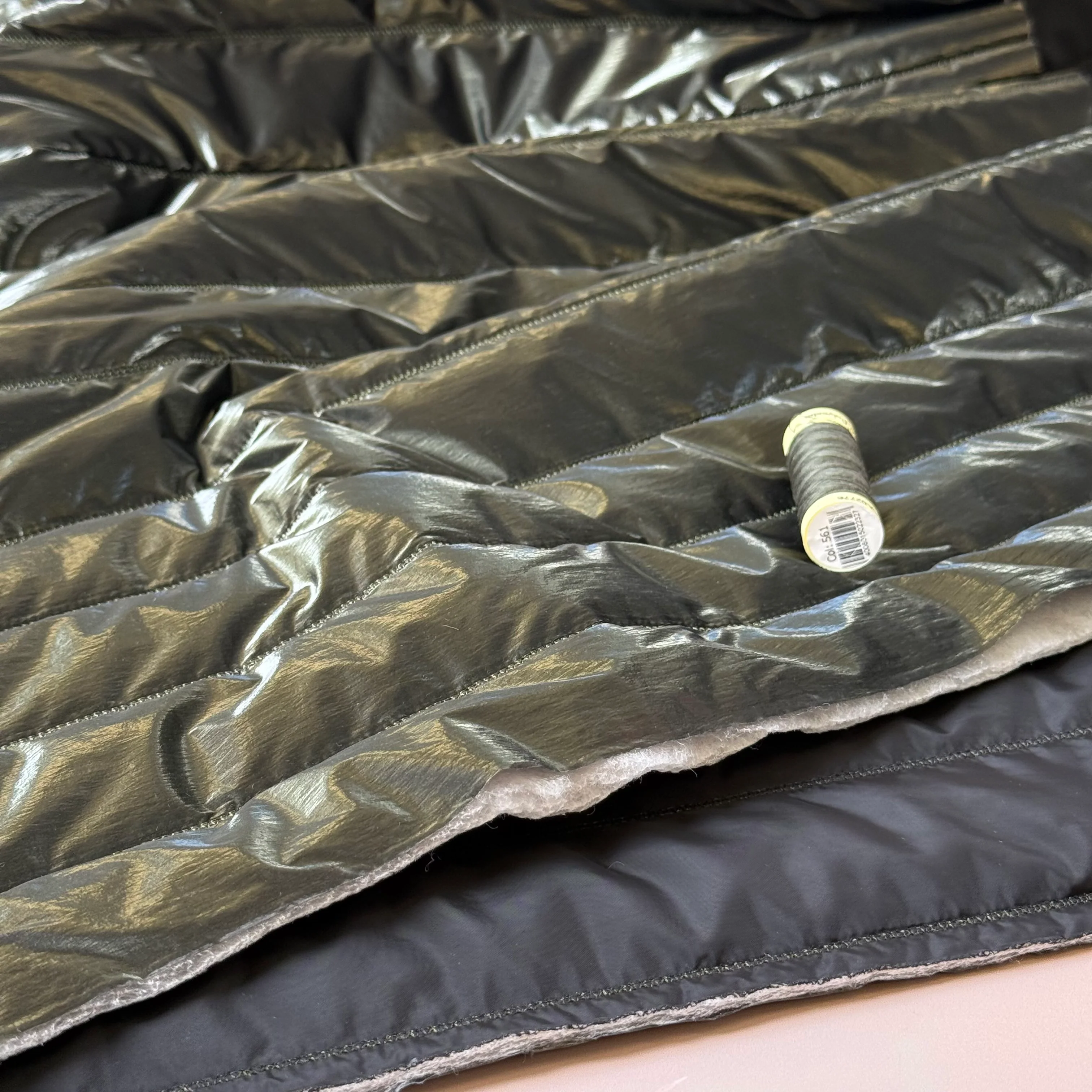Dark Olive Quilted Puffer Fabric - Image 3