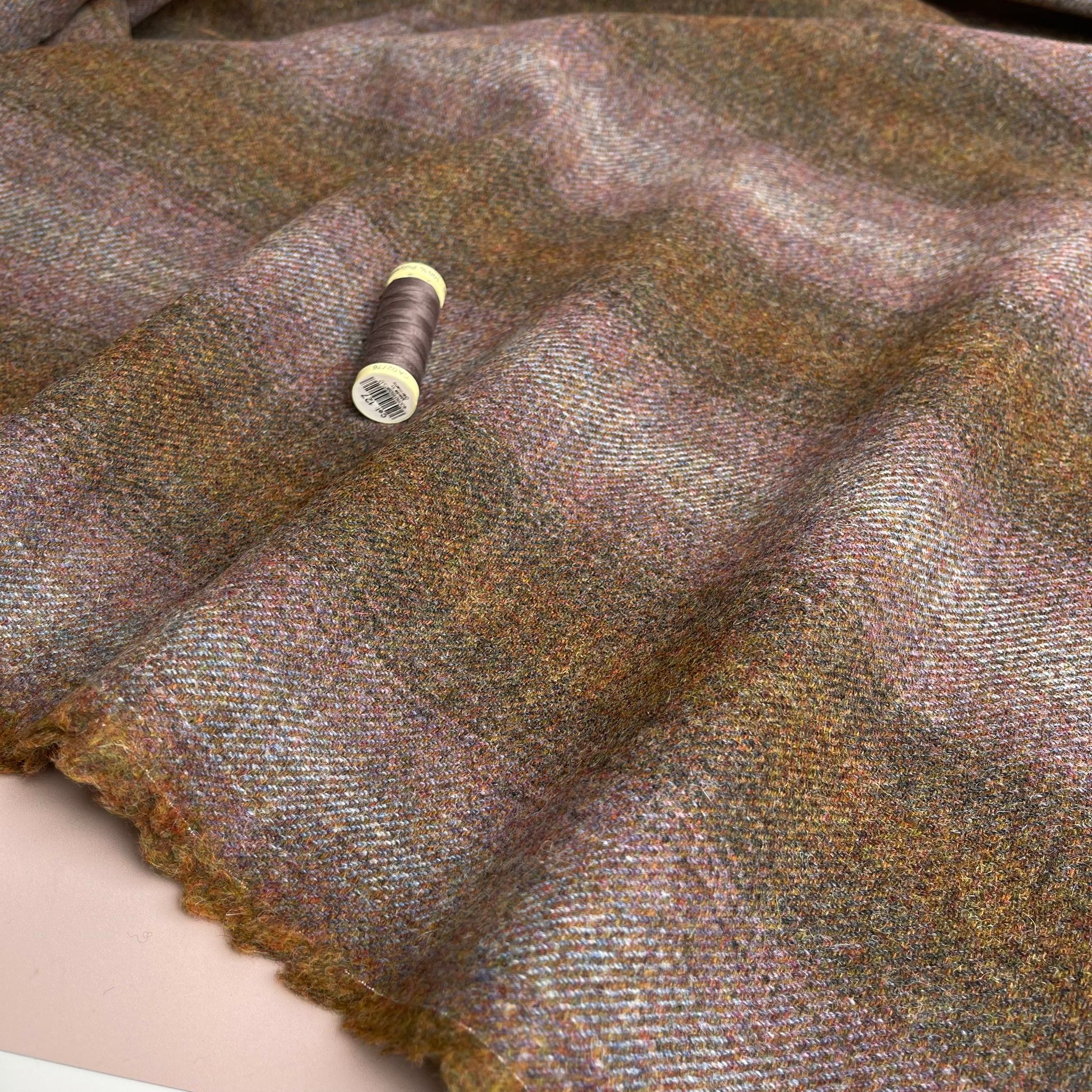 Deadstock Brown & Mauve Stripe Pure Soft Wool Coating - Image 2