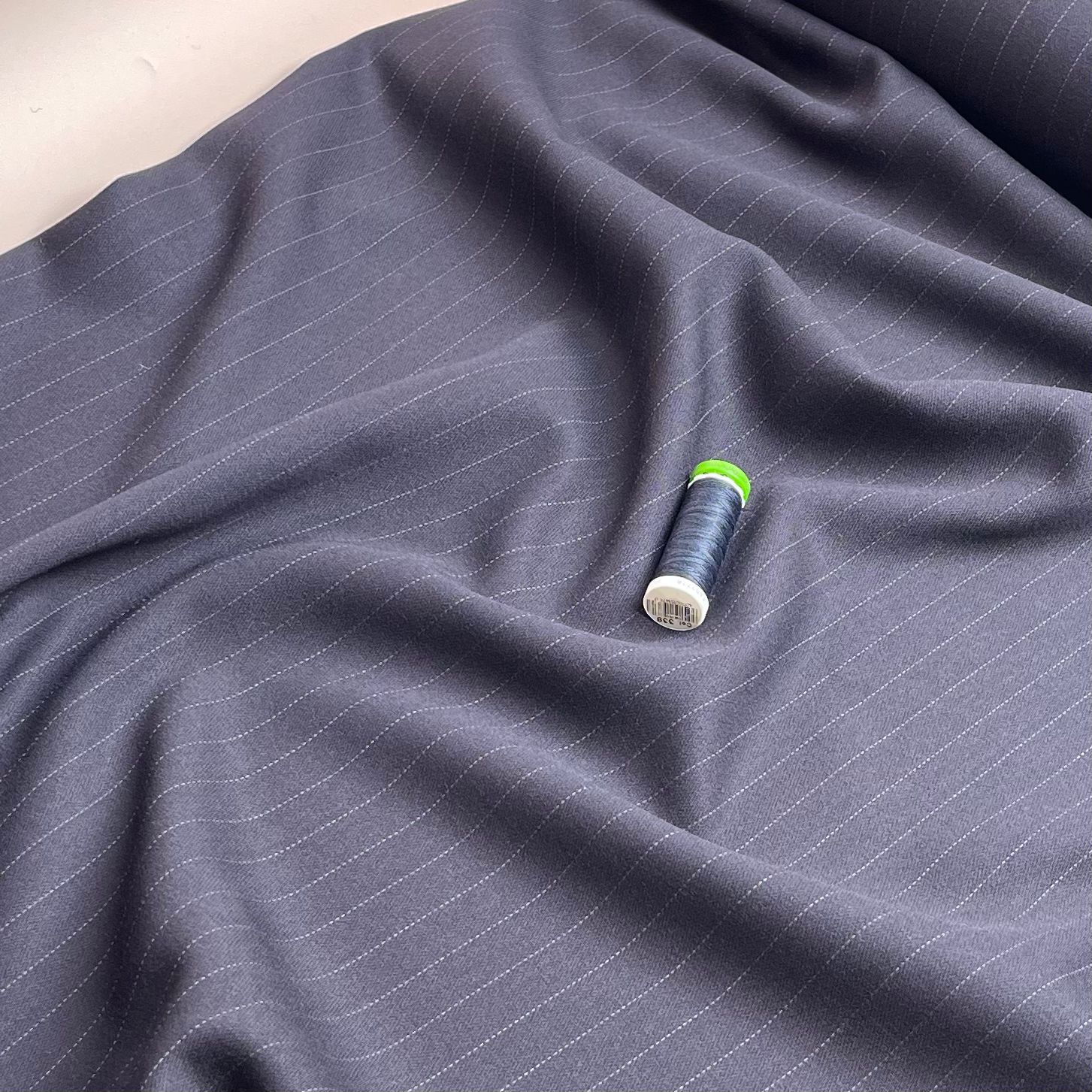 REMNANT 0.44 Metre - Deadstock Navy Pinstripe Worsted Wool Fabric - Image 4