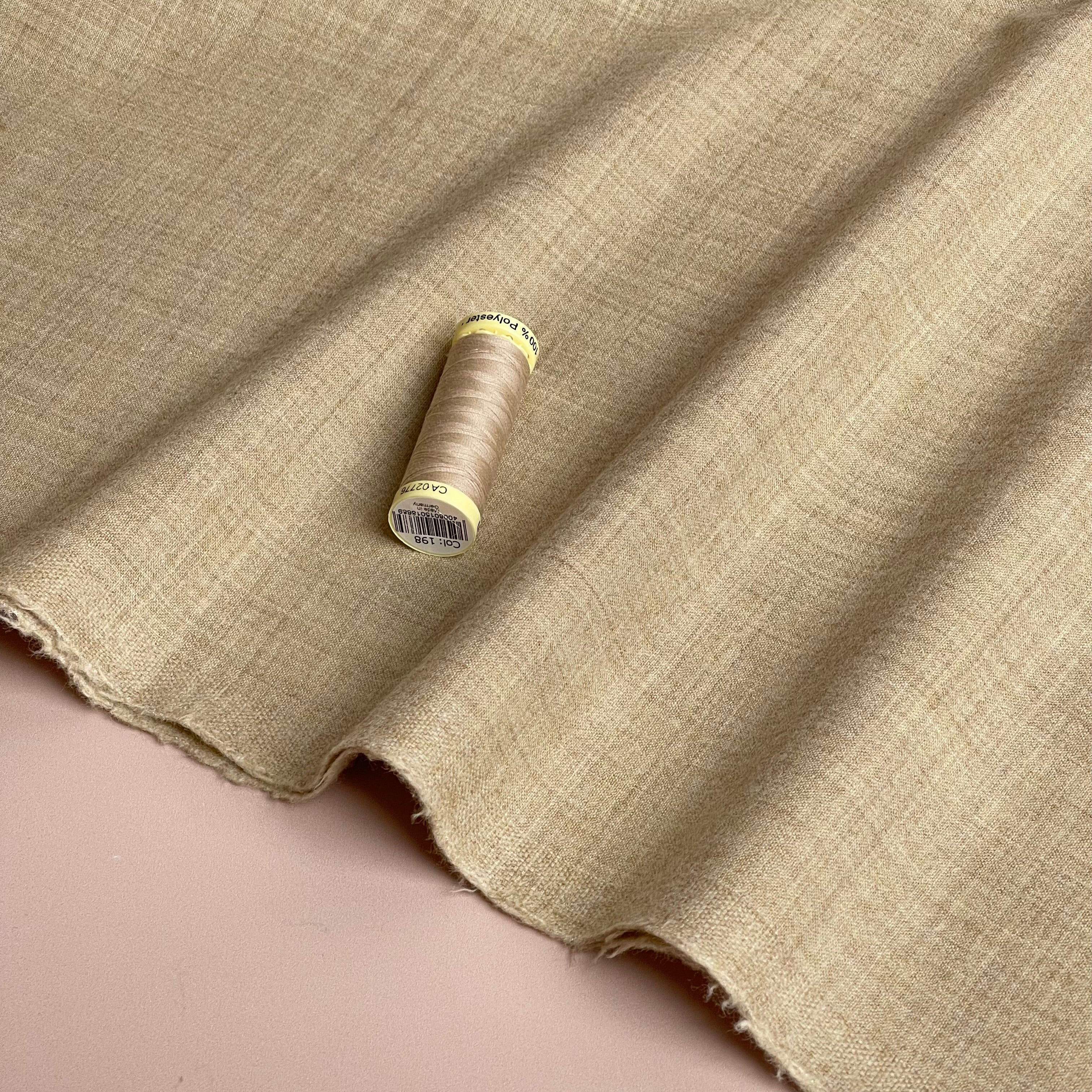 Deadstock Pure Wool Flannel Suiting Fabric in Oatmeal - Image 4