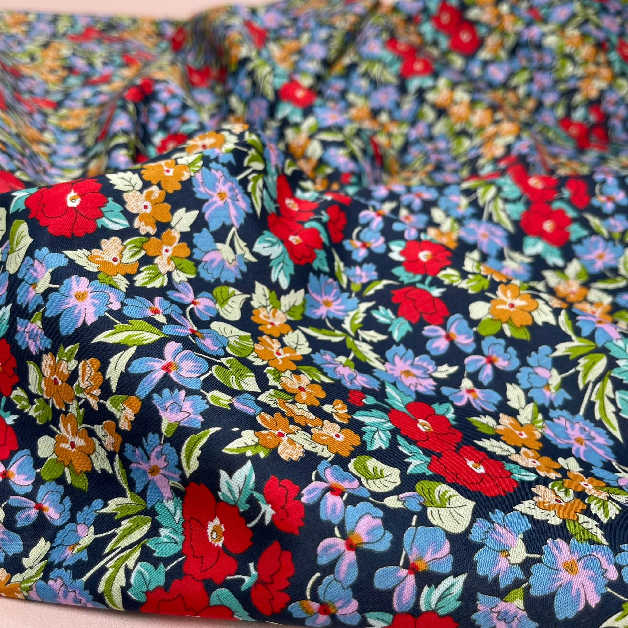 Ditsy Cottage Flowers Dark Blue Cotton Lawn Fabric - Image 10