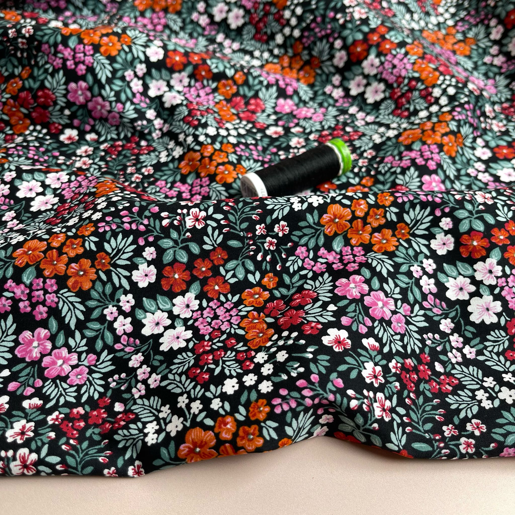 REMNANT 2.8 Metres - Ditsy Meadow on Black Cotton Poplin - Image 7
