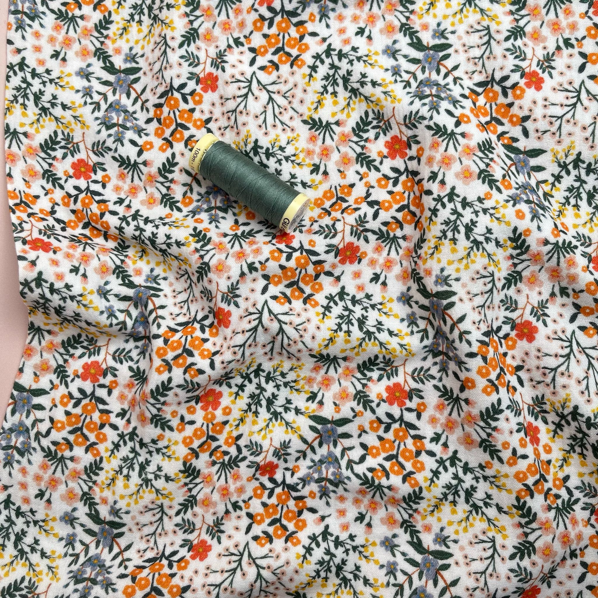 Ditsy Orange on White Cotton Double Gauze - Image 5