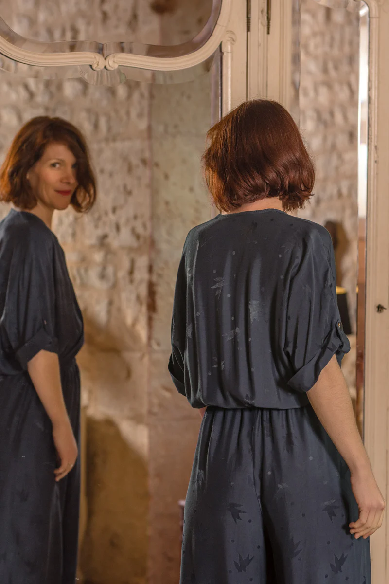 Églantine & Zoé - Streli Ink Blue Viscose Jacquard Fabric - Image 18
