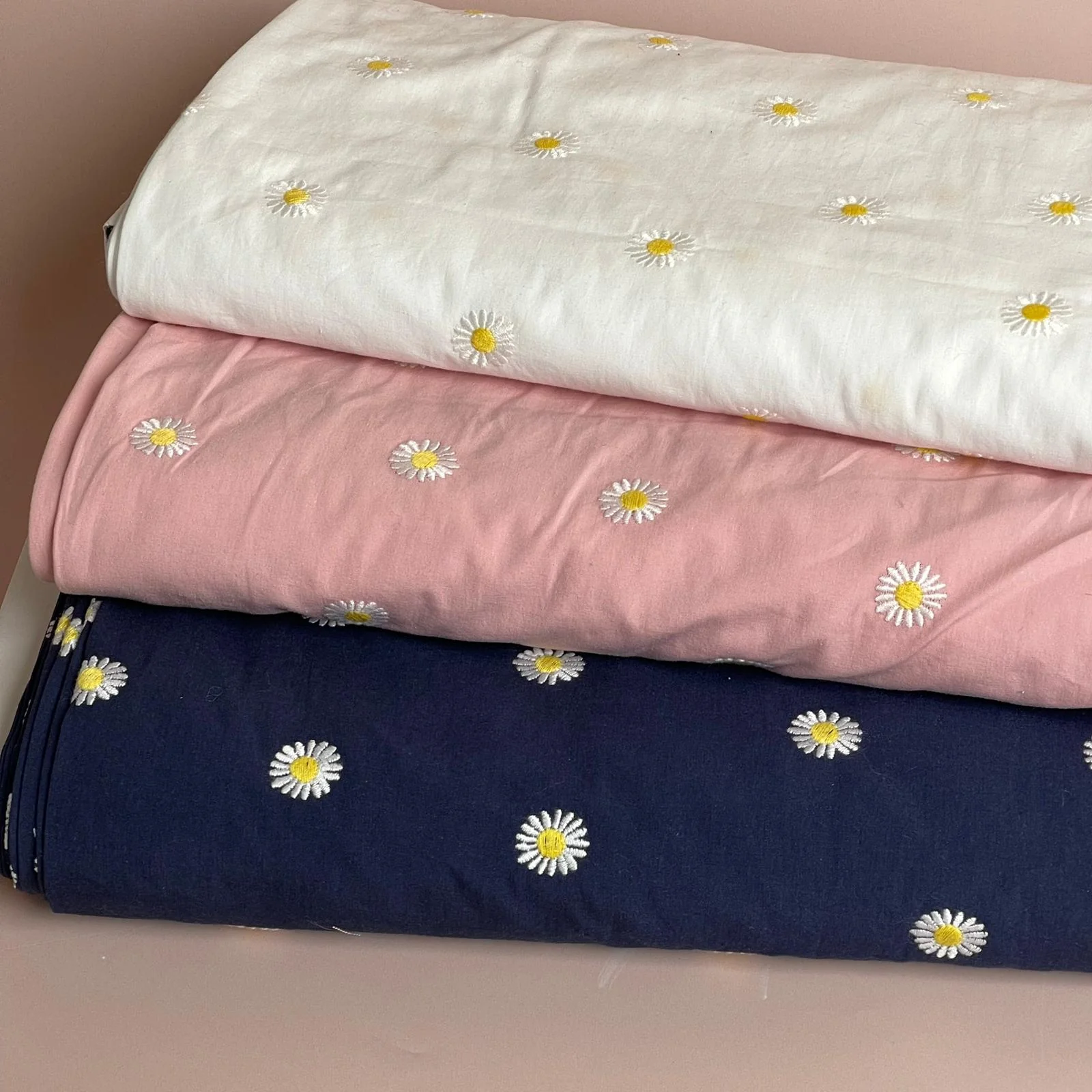 Embroidered Daisies on Navy Cotton Poplin - Image 10