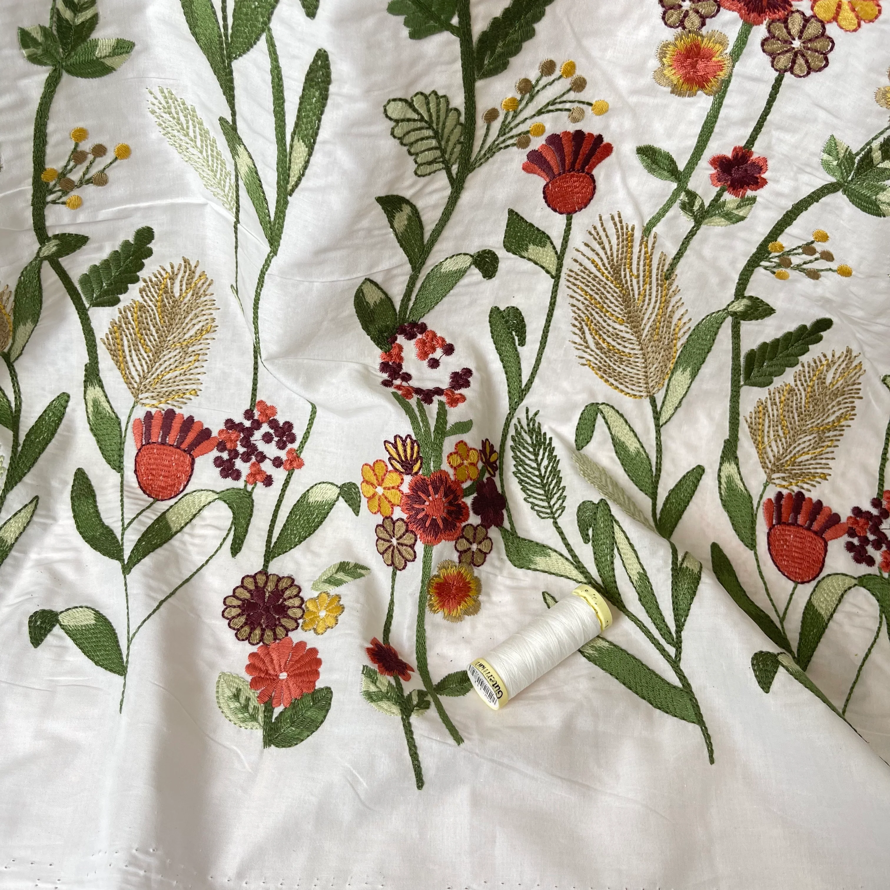 Floral Border Embroidered Cotton Fabric - Image 8