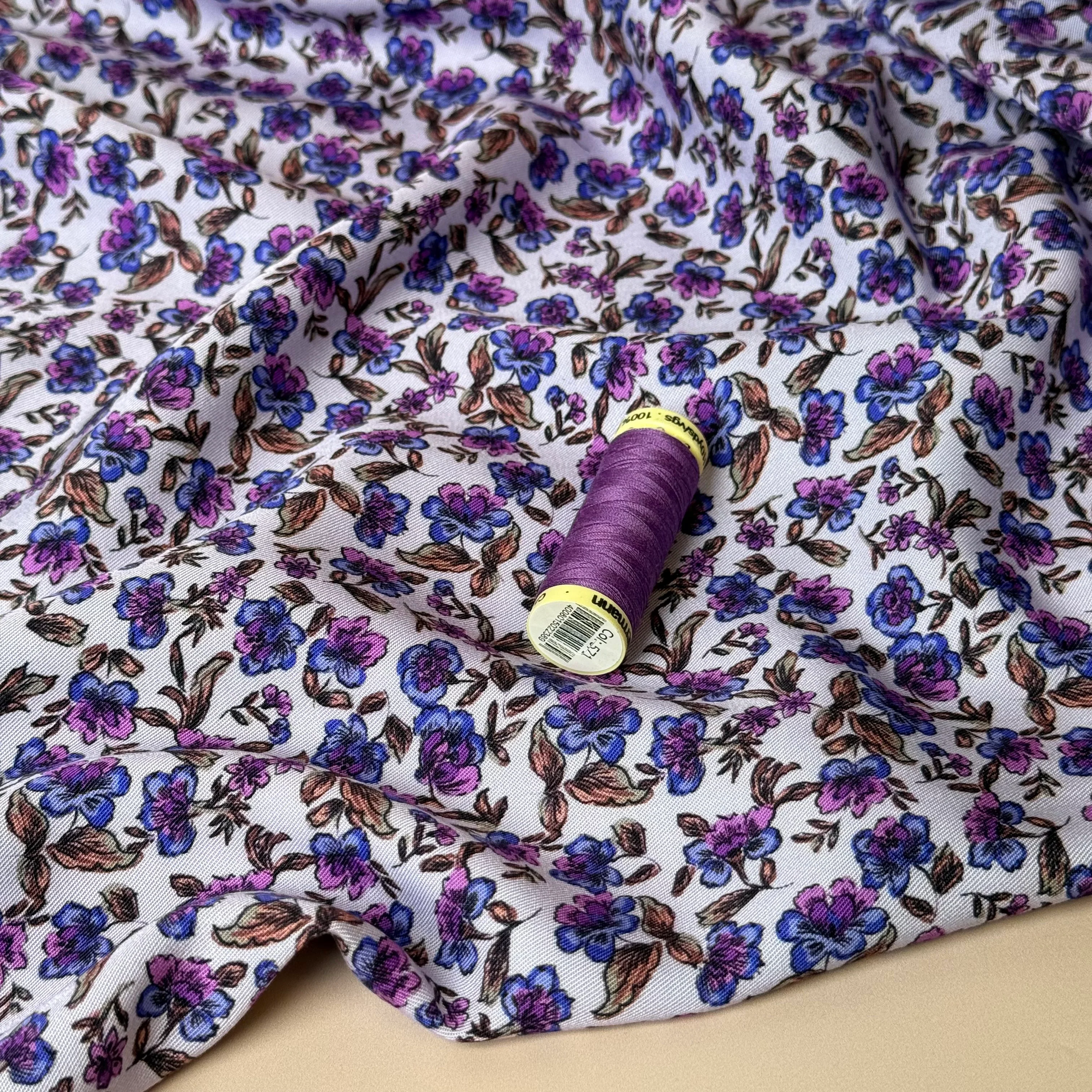 Floral Purple Carnations Viscose Twill Fabric - Image 5