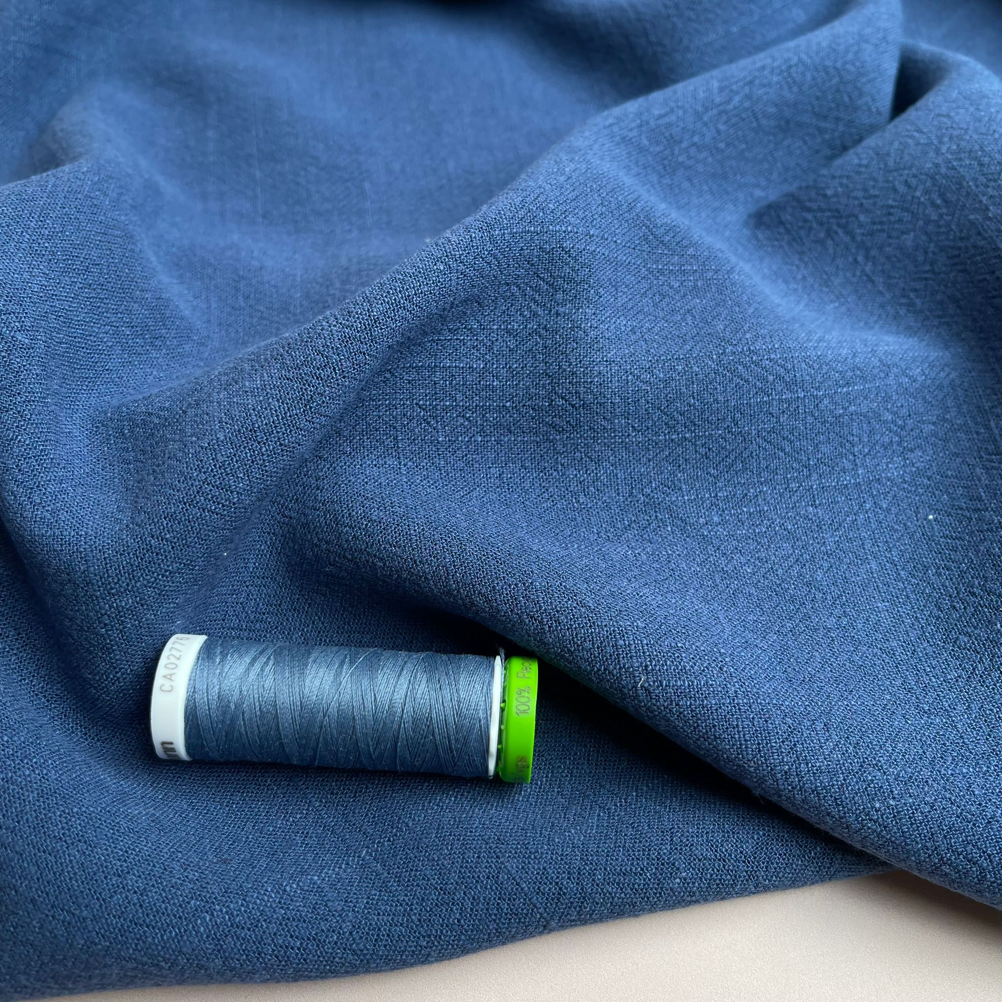 Flow Denim Blue Viscose Linen Blend Dress Fabric - Image 6