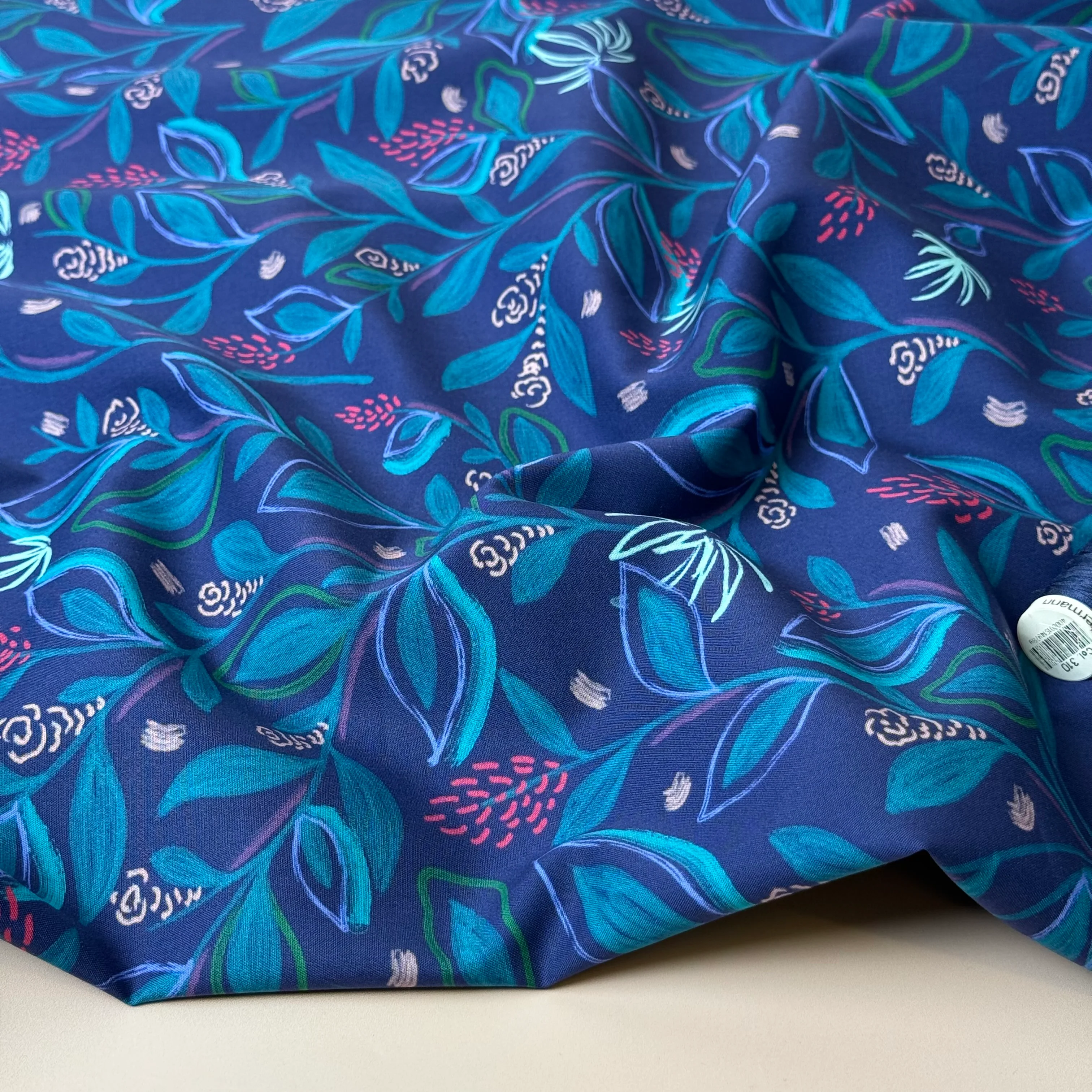 Flowering Branches in Blue Fine Cotton Poplin Fabric - Image 7