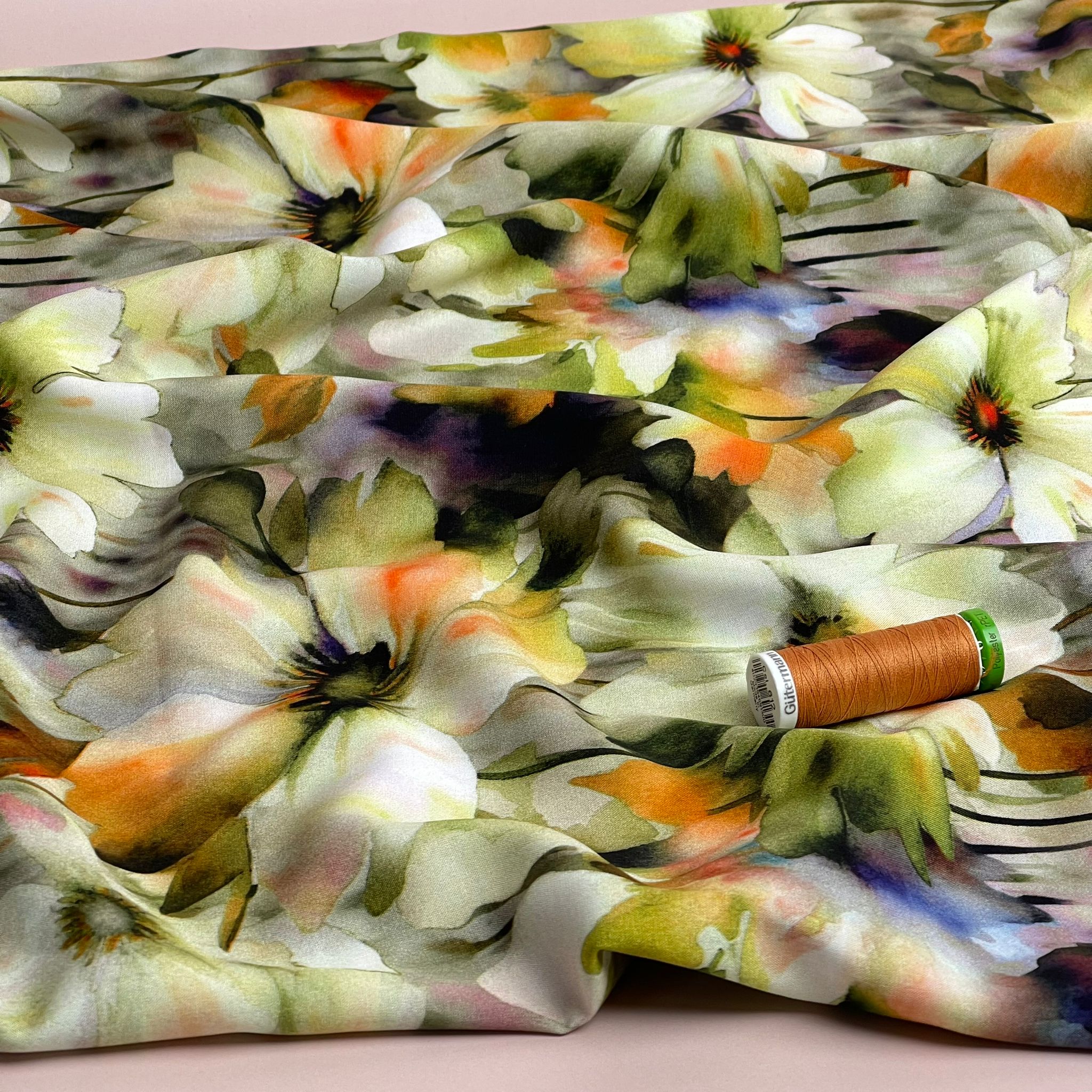 Forest Flowers in Green Viscose Poplin Fabric - Image 7