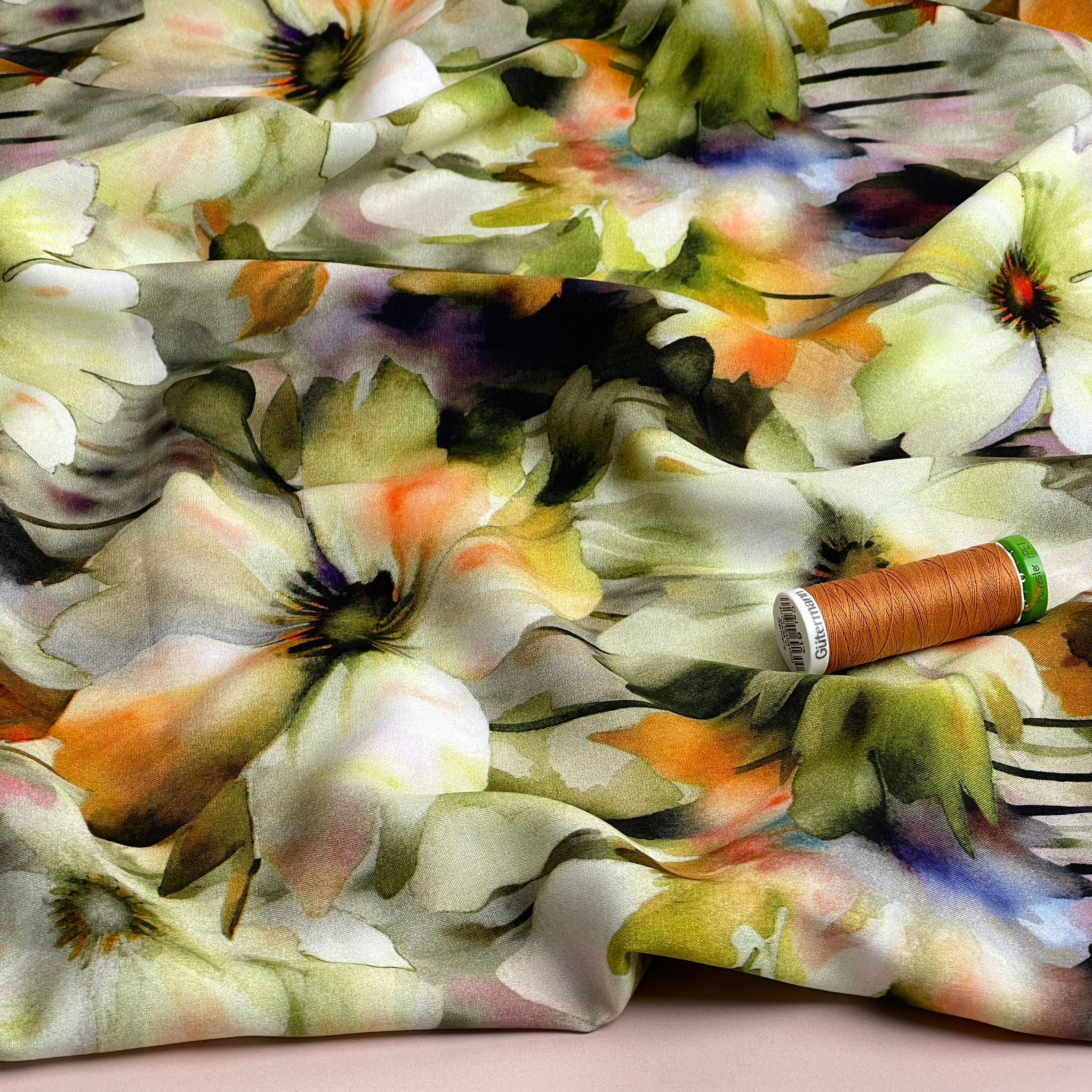 Forest Flowers in Green Viscose Poplin Fabric - Image 8