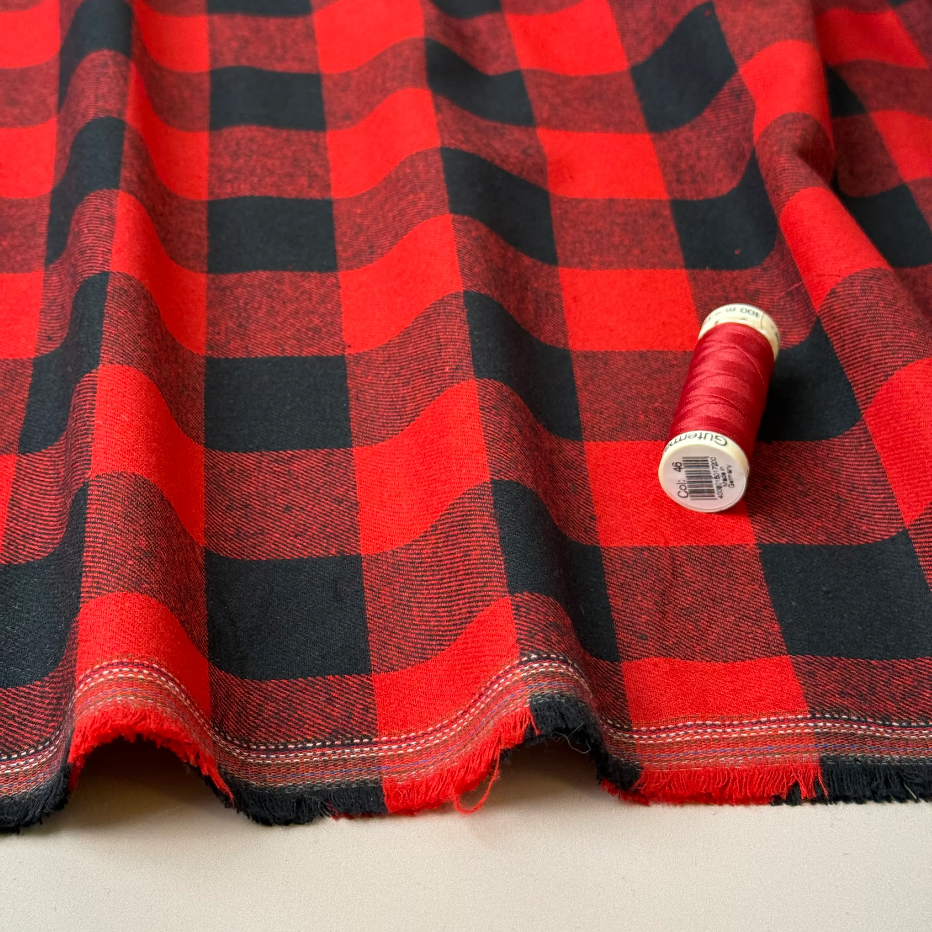 Gingham Black & Red Brushed Cotton Flannel - Image 7