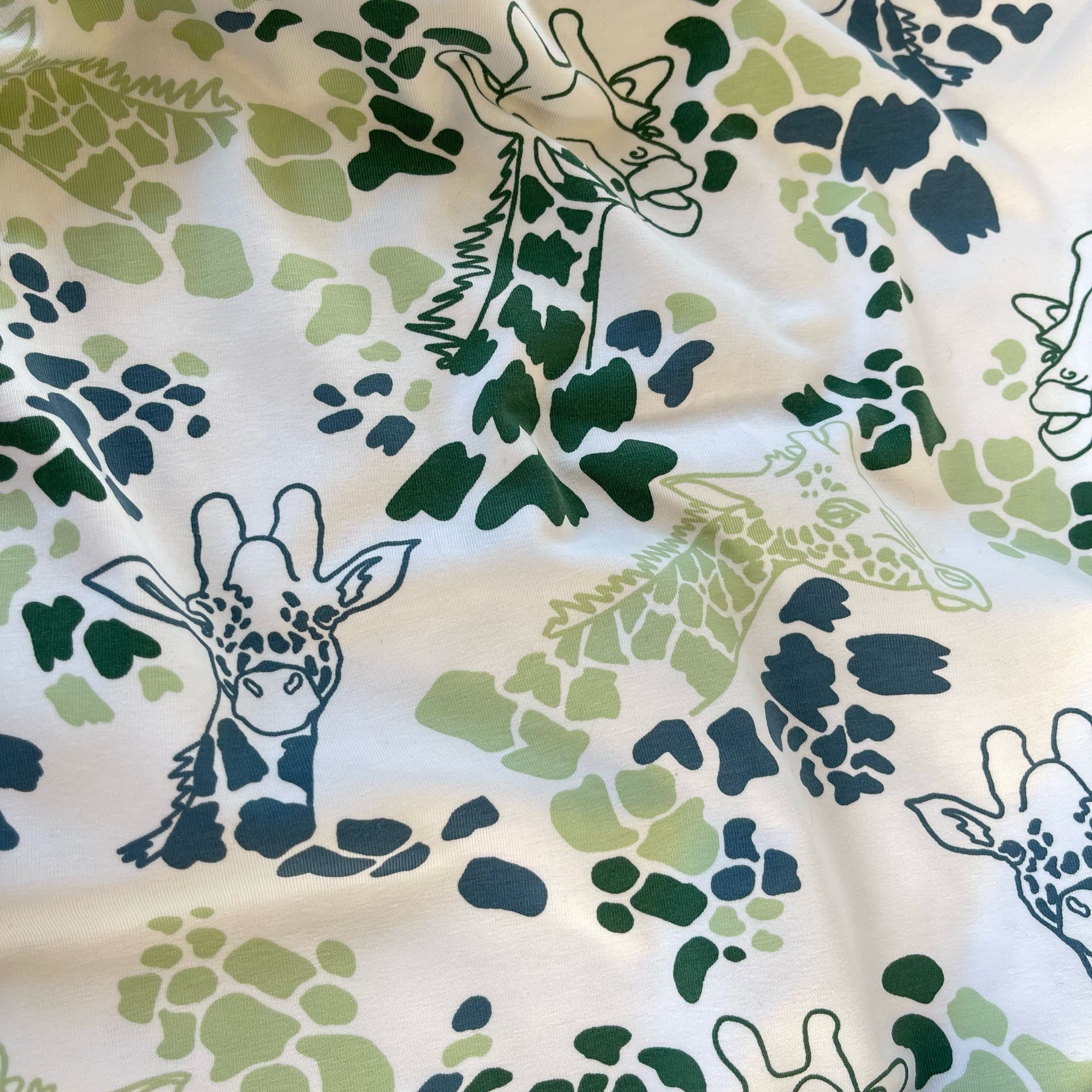 Giraffe's in Green Cotton Jersey Fabric - Image 10