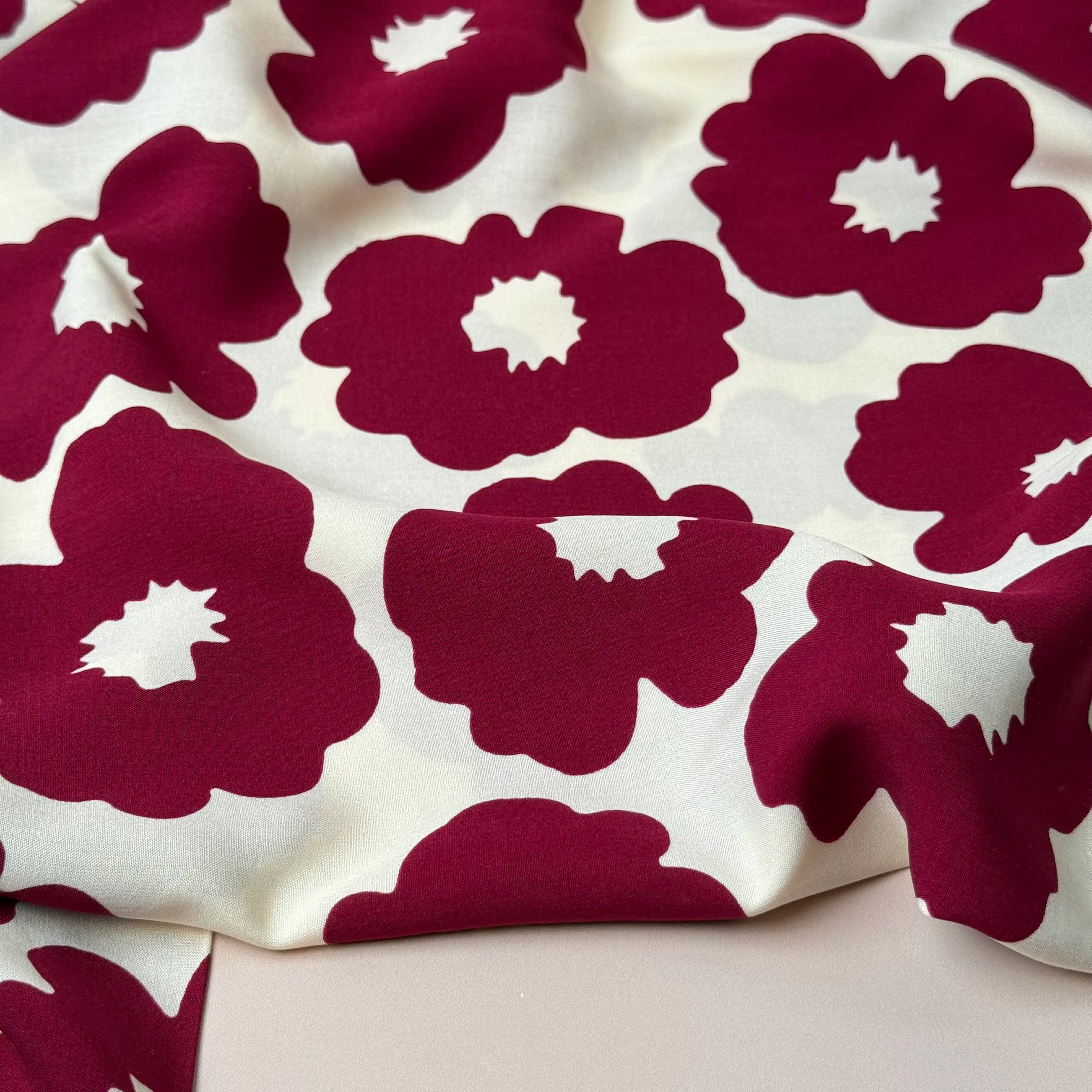 Graphic Flowers Magenta Viscose Poplin Fabric - Image 3